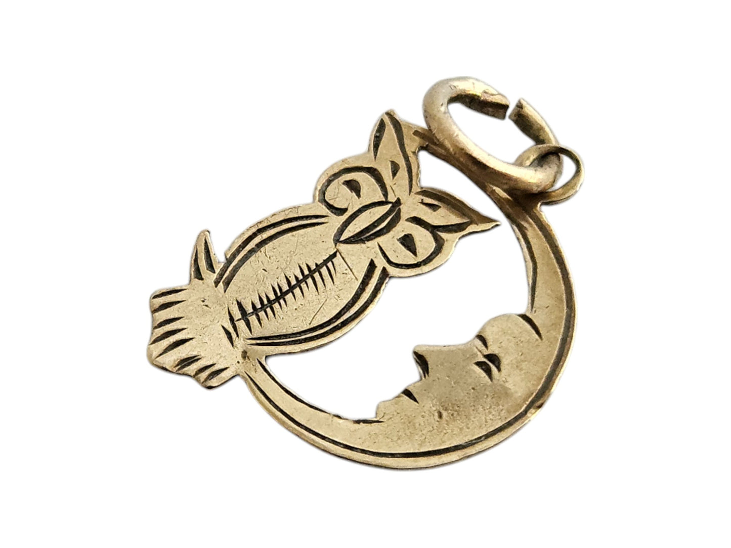 Chester 9ct 375 Yellow Gold Owl on the Moon Charm 1951 L 1.3 cm 0.4 g.