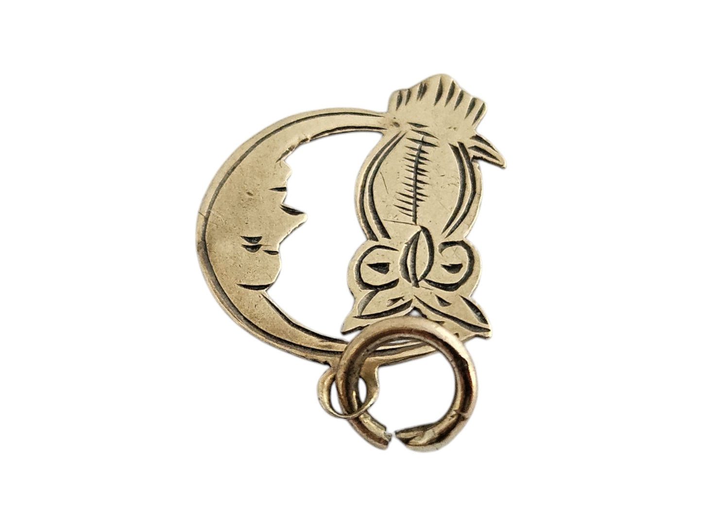 Chester 9ct 375 Yellow Gold Owl on the Moon Charm 1951 L 1.3 cm 0.4 g.