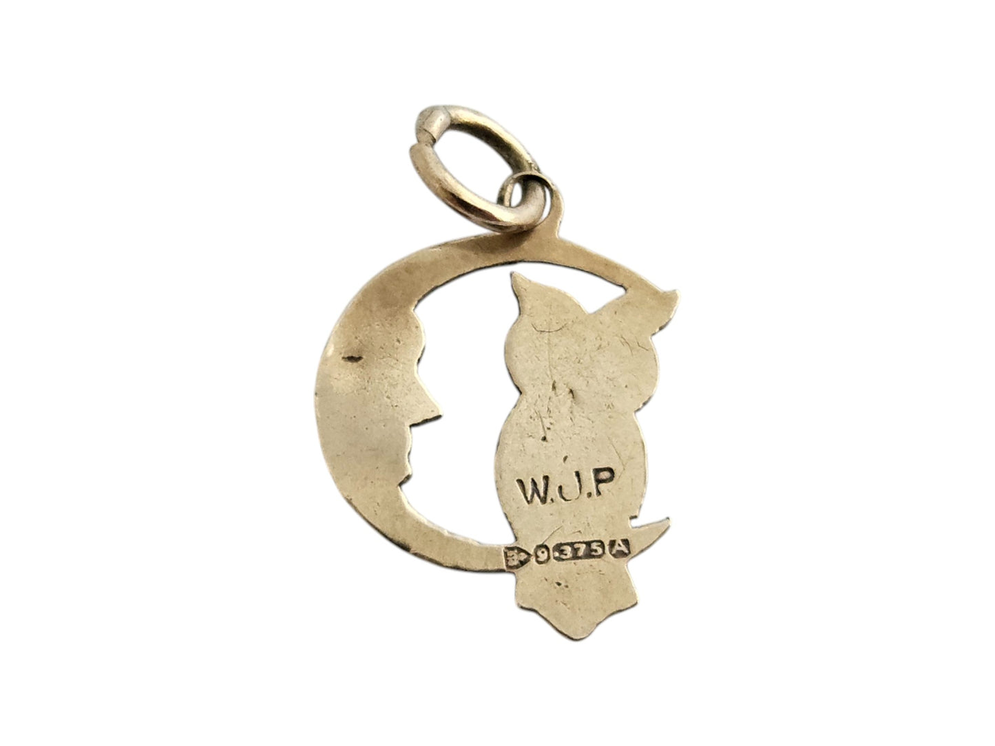 Chester 9ct 375 Yellow Gold Owl on the Moon Charm 1951 L 1.3 cm 0.4 g.