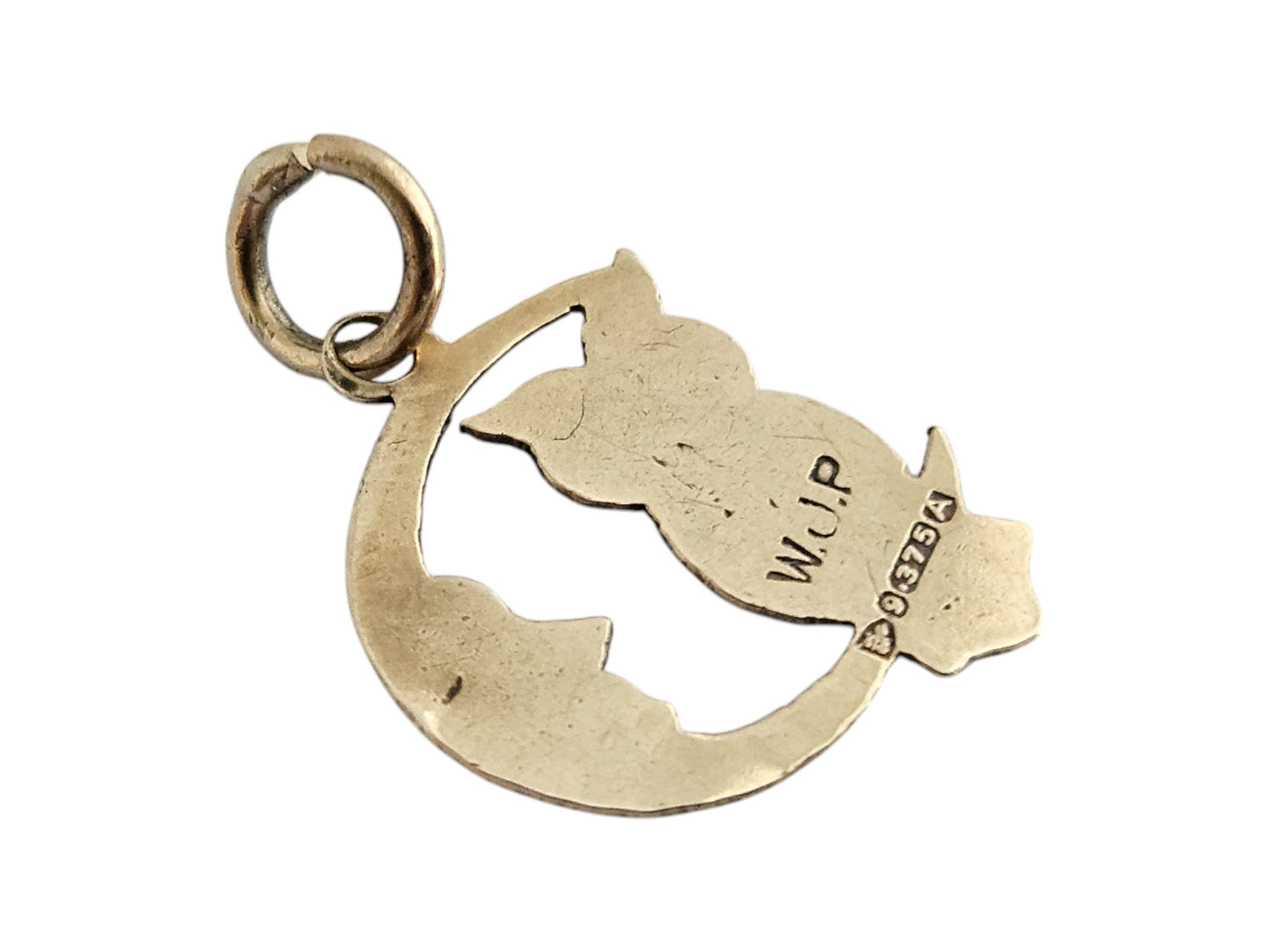 Chester 9ct 375 Yellow Gold Owl on the Moon Charm 1951 L 1.3 cm 0.4 g.
