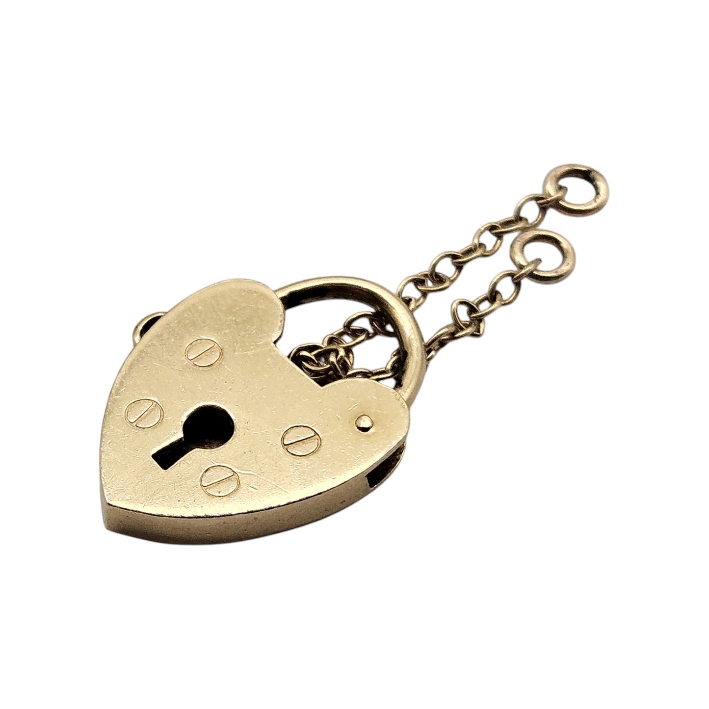 Unusual 9ct 375 Yellow Gold Heart Shaped Padlock c.1970's L 1.9 cm 2.3 g.