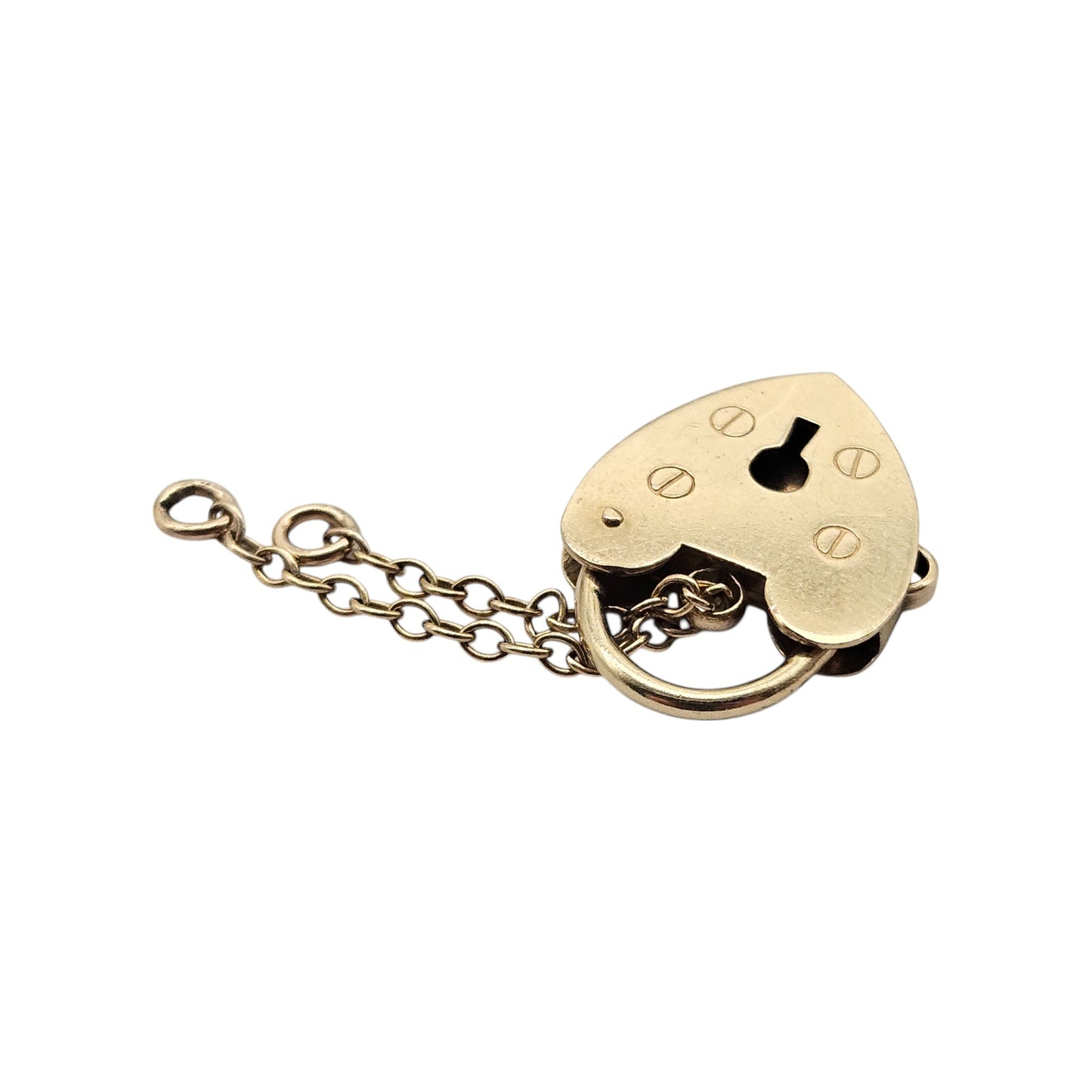 Unusual 9ct 375 Yellow Gold Heart Shaped Padlock c.1970's L 1.9 cm 2.3 g.