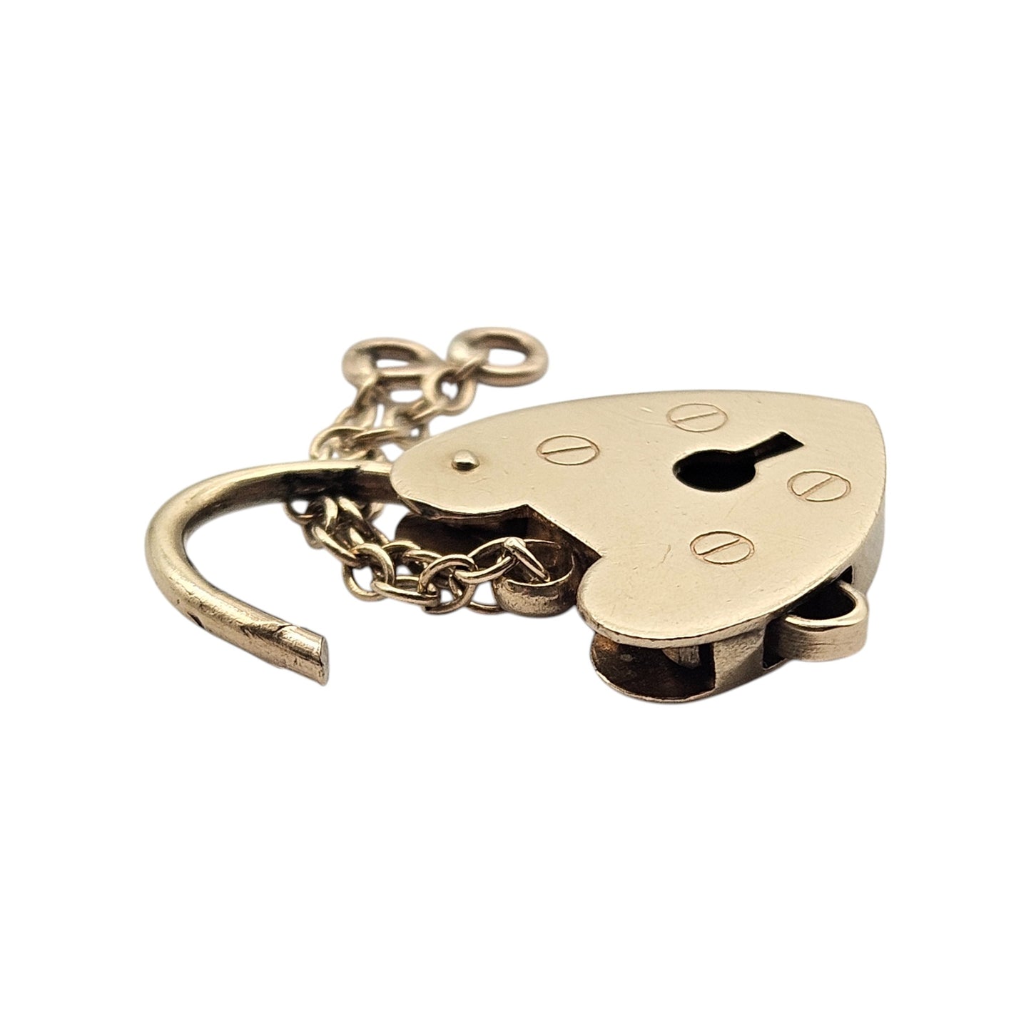 Unusual 9ct 375 Yellow Gold Heart Shaped Padlock c.1970's L 1.9 cm 2.3 g.