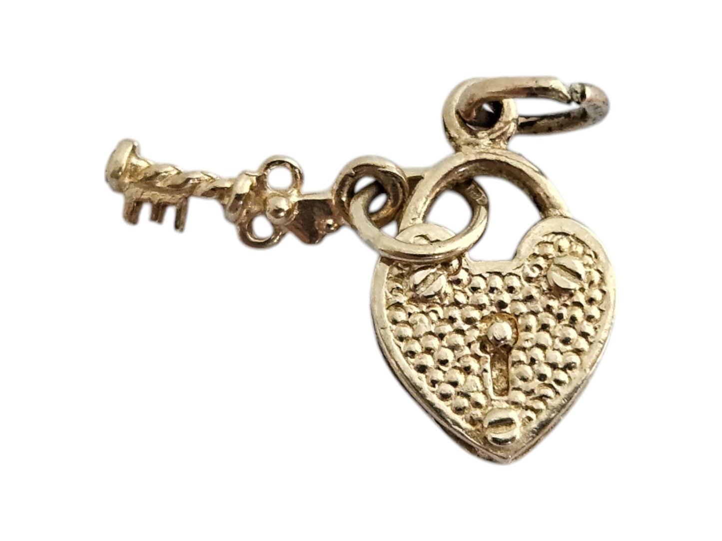 9ct Yellow Gold Padlock with Key Love Charm L 1.0 cm 1.3 g.