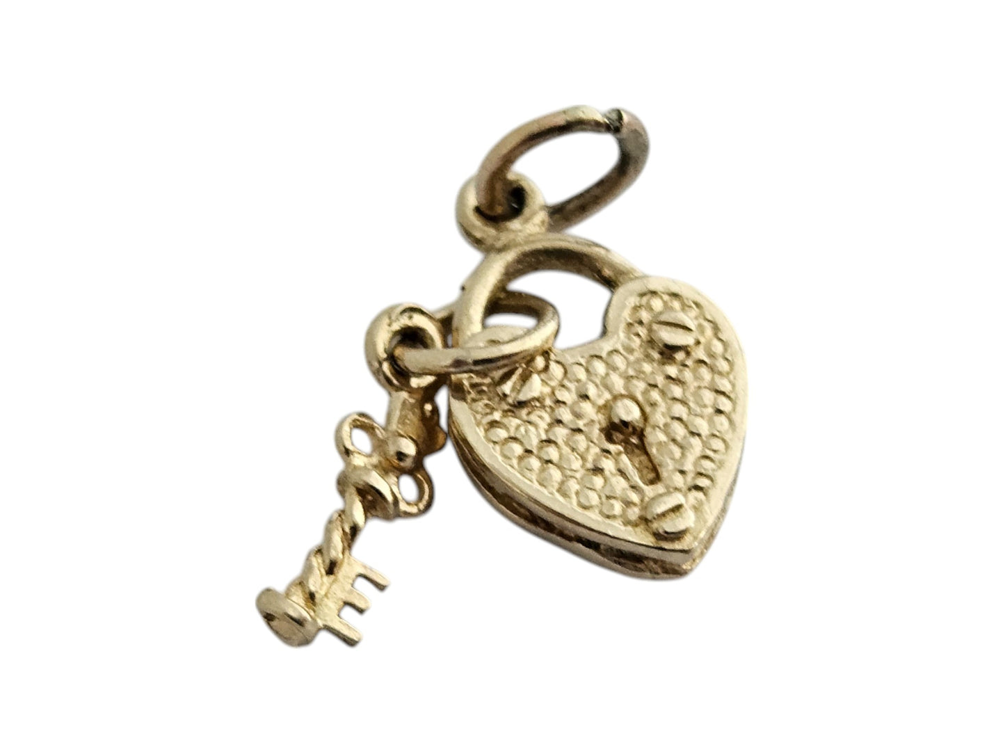 9ct Yellow Gold Padlock with Key Love Charm L 1.0 cm 1.3 g.