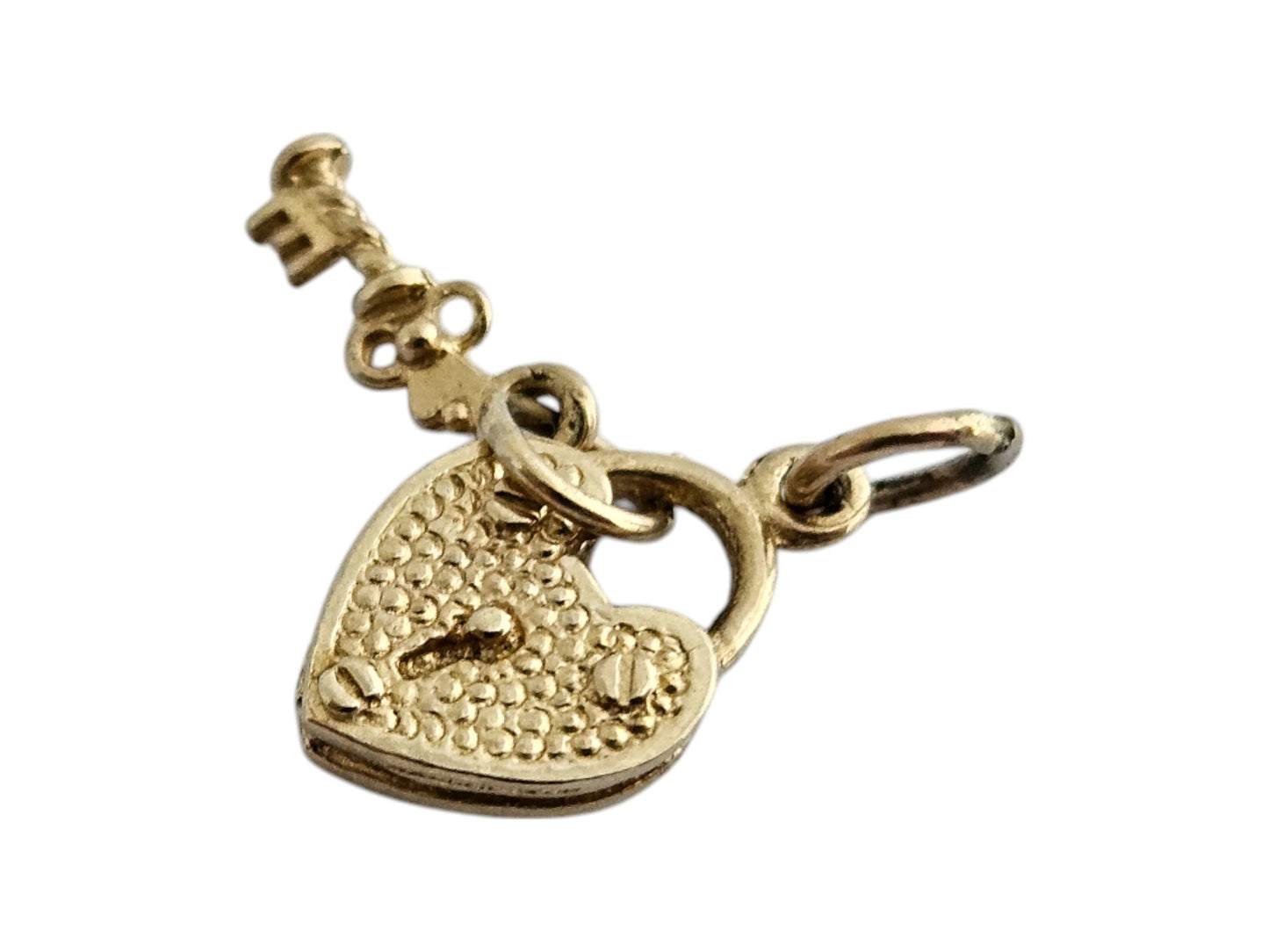 9ct Yellow Gold Padlock with Key Love Charm L 1.0 cm 1.3 g.