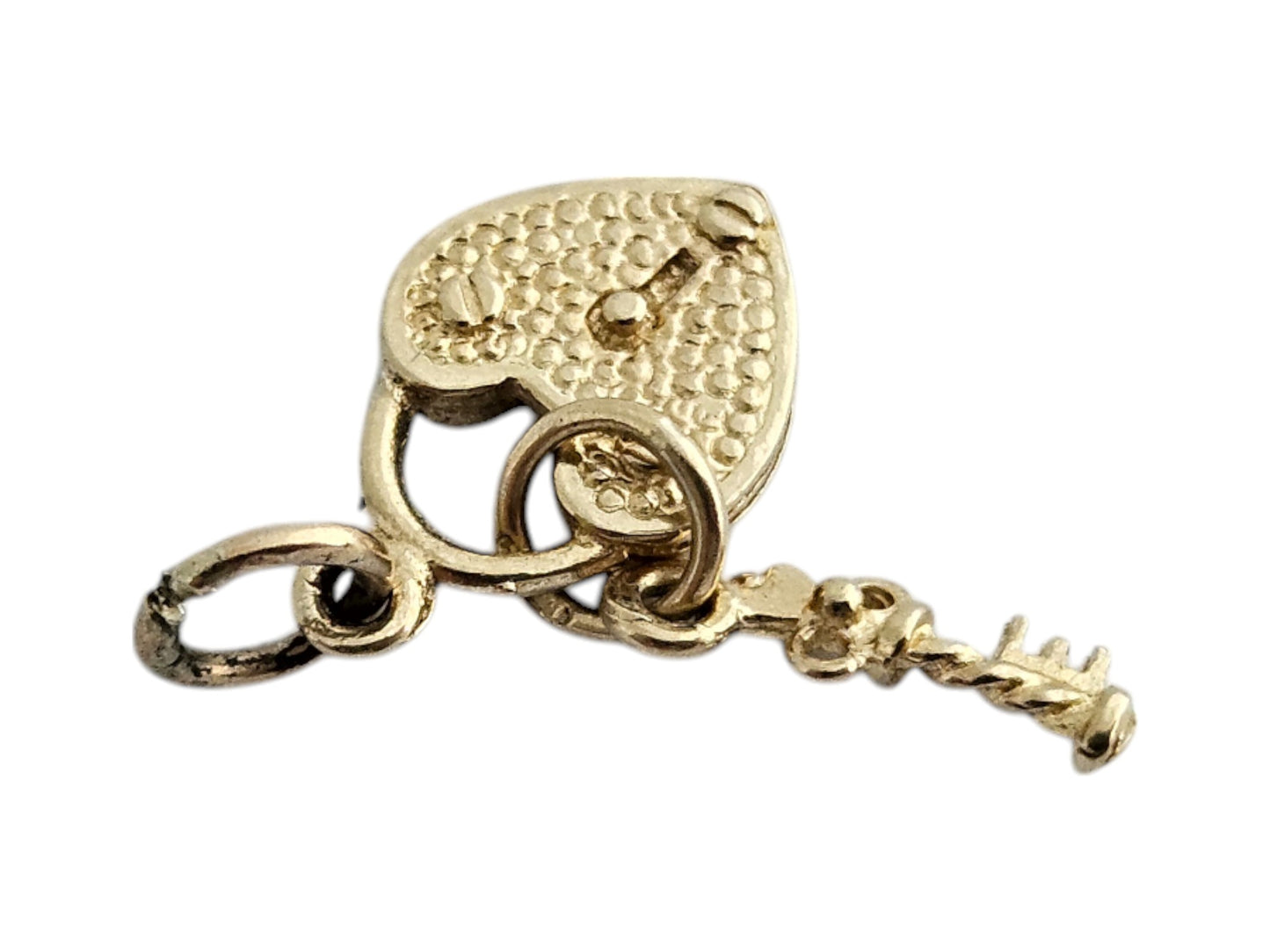 9ct Yellow Gold Padlock with Key Love Charm L 1.0 cm 1.3 g.