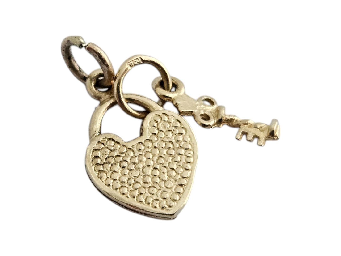 9ct Yellow Gold Padlock with Key Love Charm L 1.0 cm 1.3 g.