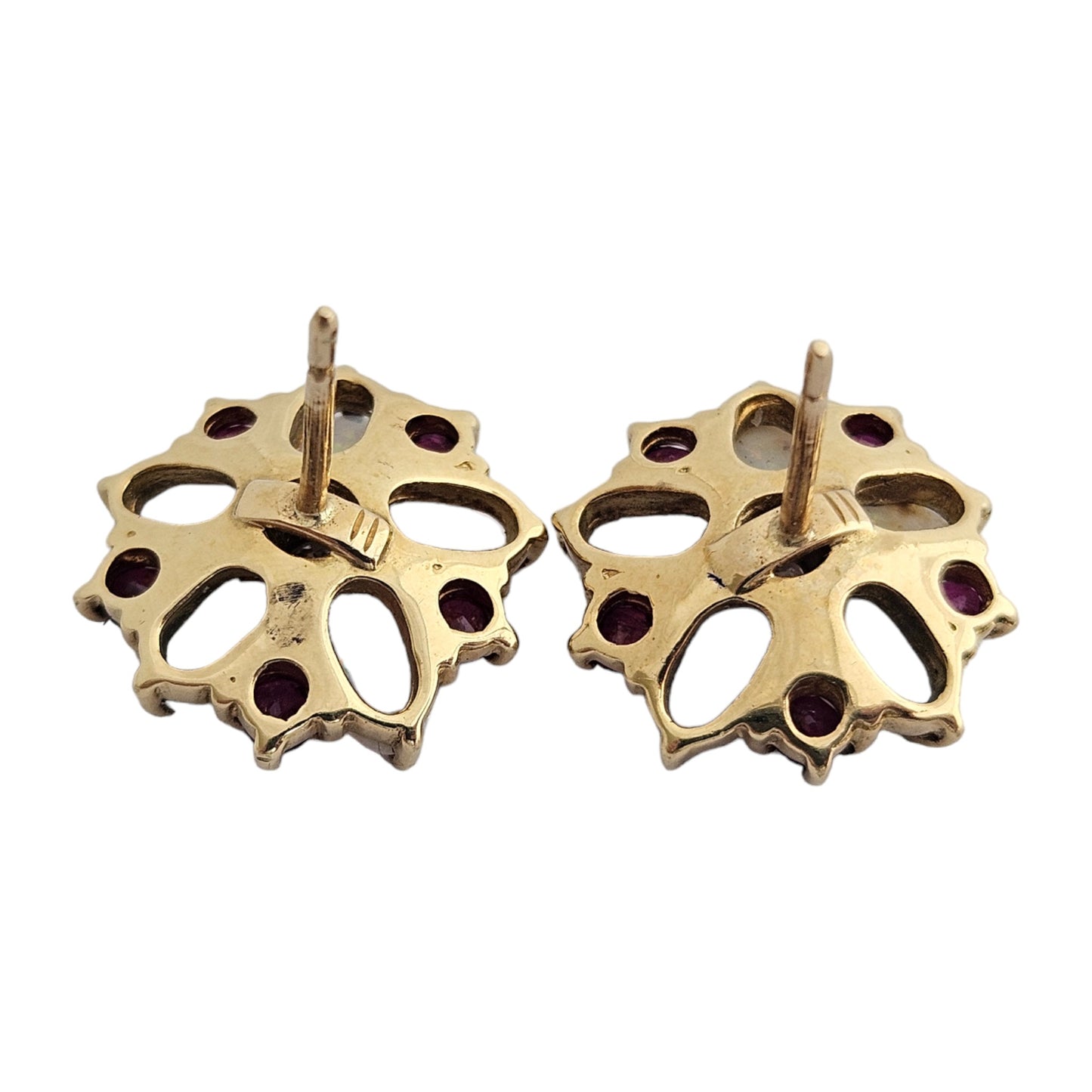 18ct 750 Yellow Gold Flower Shaped Ear Studs with Opals, Ruby & Diamond 7.3 g