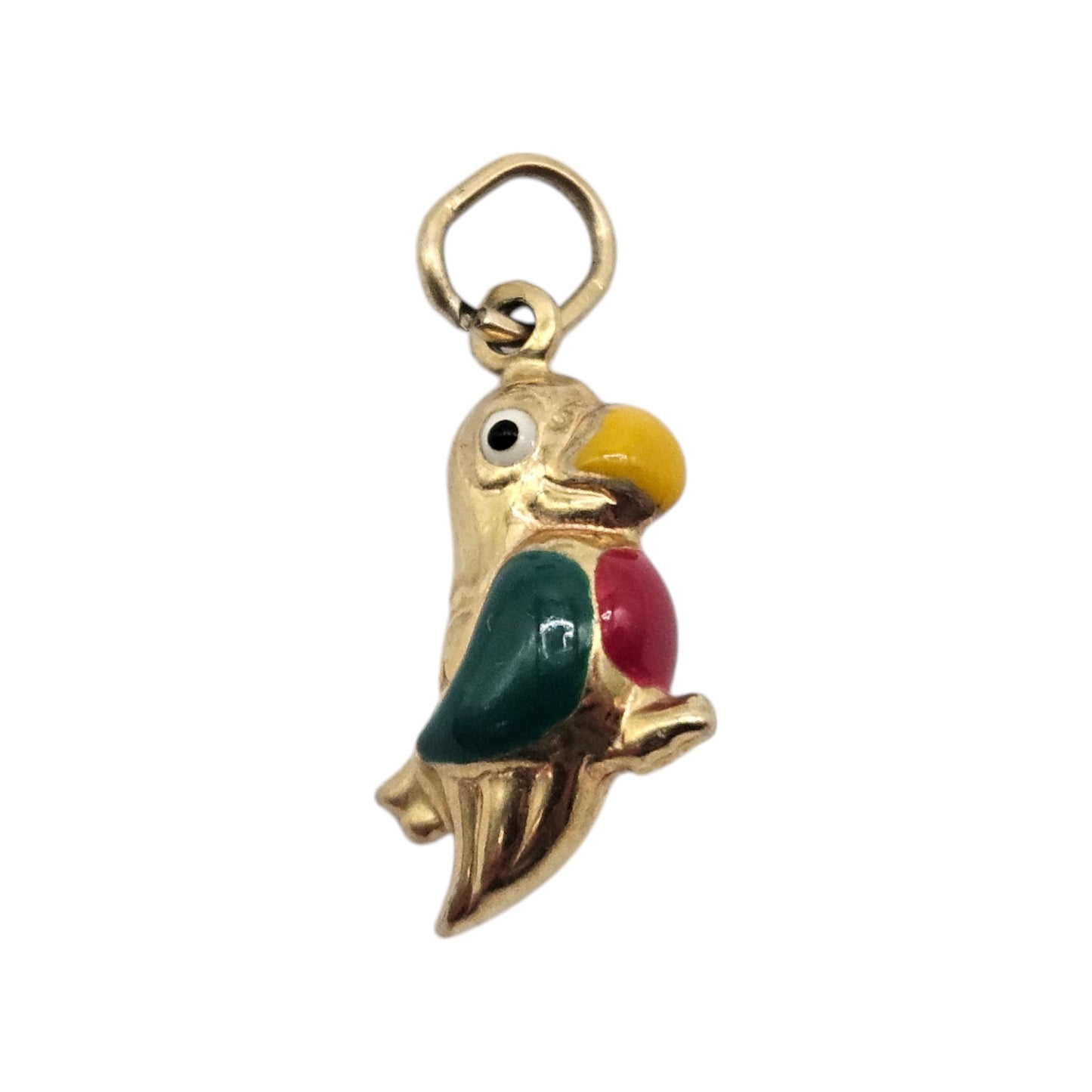 Pretty 9ct 375 Yellow Gold & Enamel Parrot Charm L 1.4 cm 0.8 g.