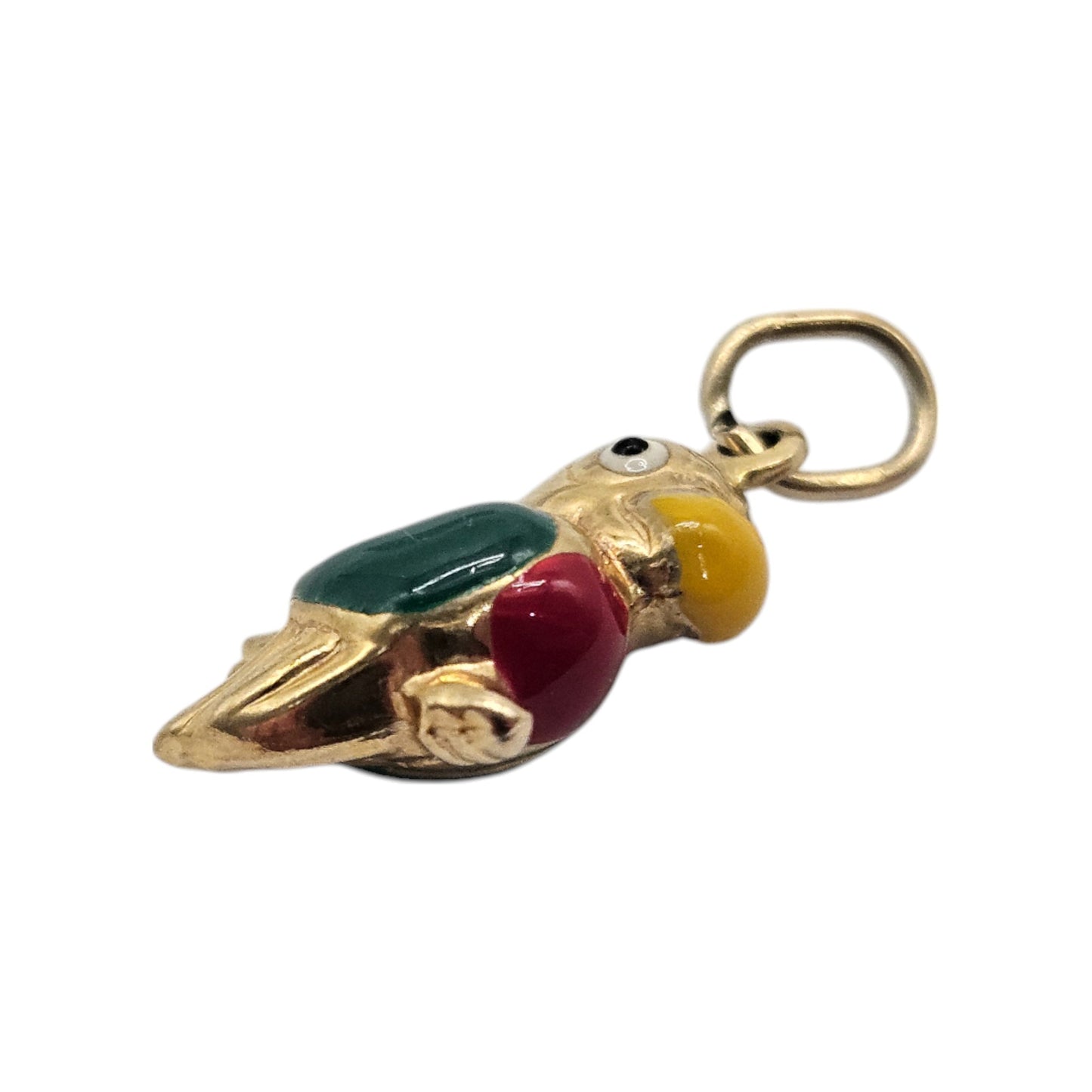 Pretty 9ct 375 Yellow Gold & Enamel Parrot Charm L 1.4 cm 0.8 g.