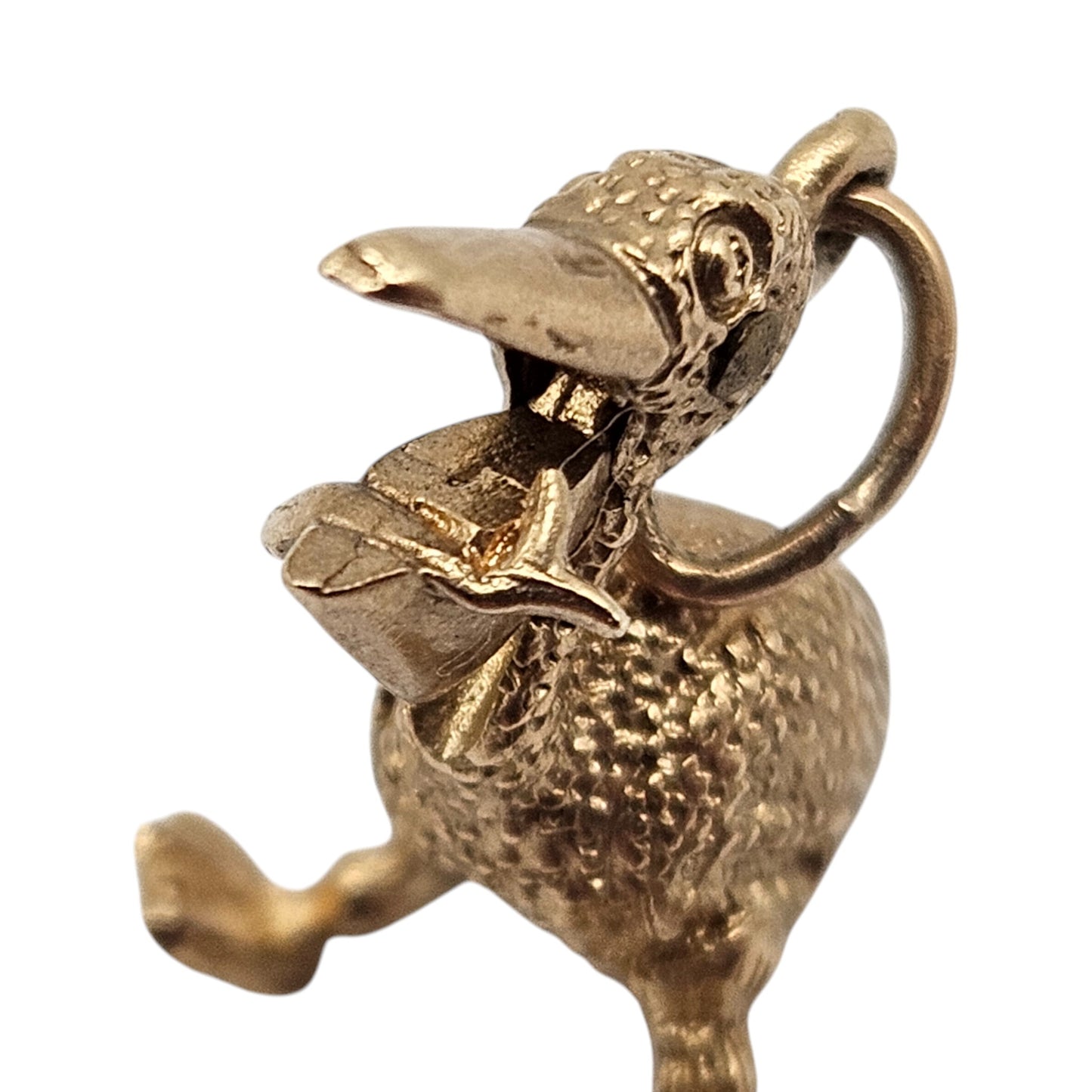 Unusual 9ct 375 Yellow Gold Pelican Articulated Charm 1965 L 1.6 cm 2.9 g.