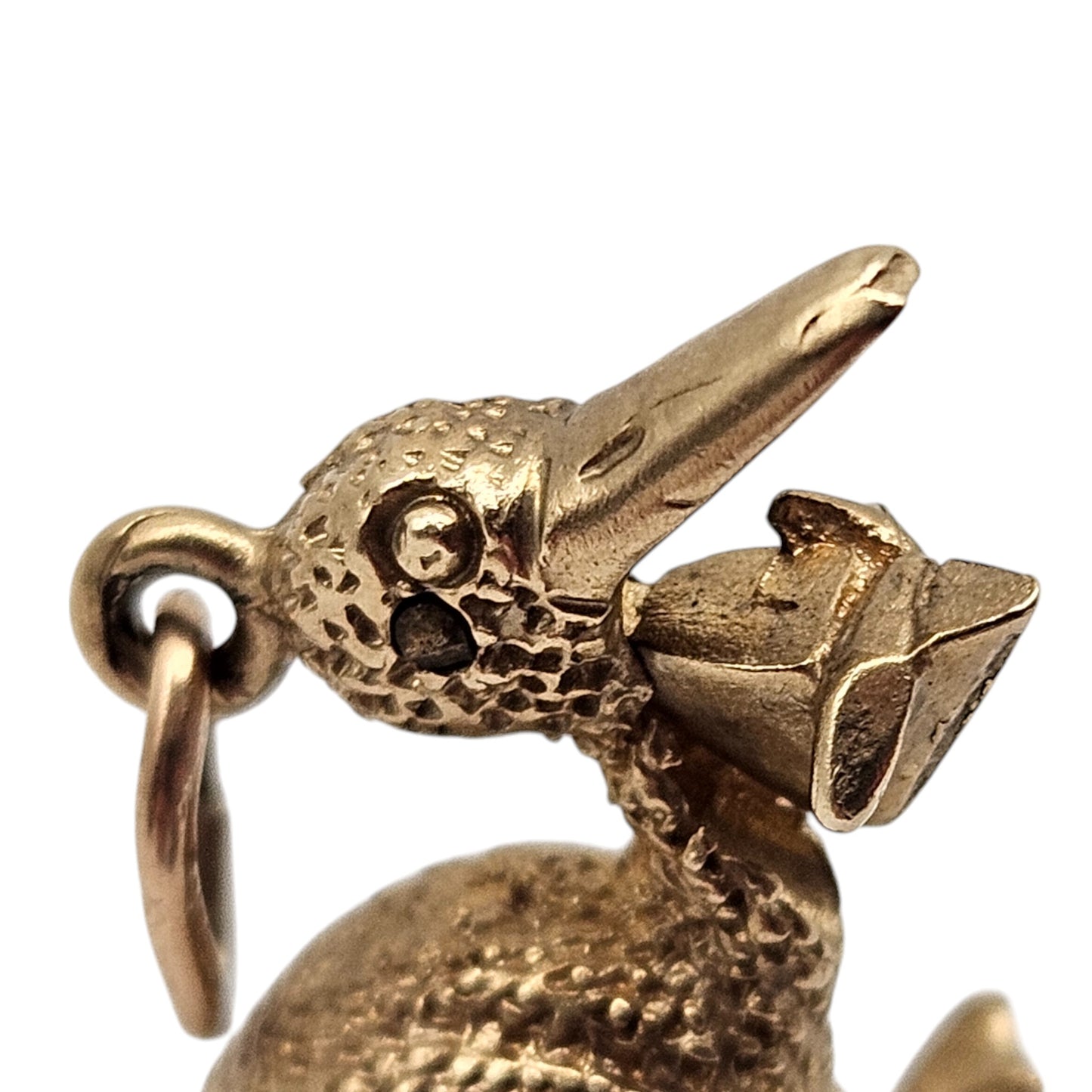 Unusual 9ct 375 Yellow Gold Pelican Articulated Charm 1965 L 1.6 cm 2.9 g.