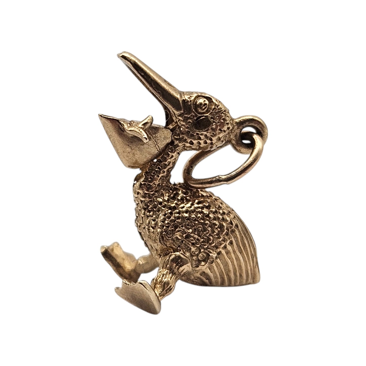 Unusual 9ct 375 Yellow Gold Pelican Articulated Charm 1965 L 1.6 cm 2.9 g.