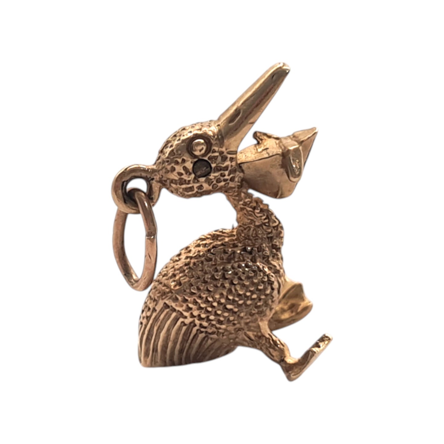 Unusual 9ct 375 Yellow Gold Pelican Articulated Charm 1965 L 1.6 cm 2.9 g.