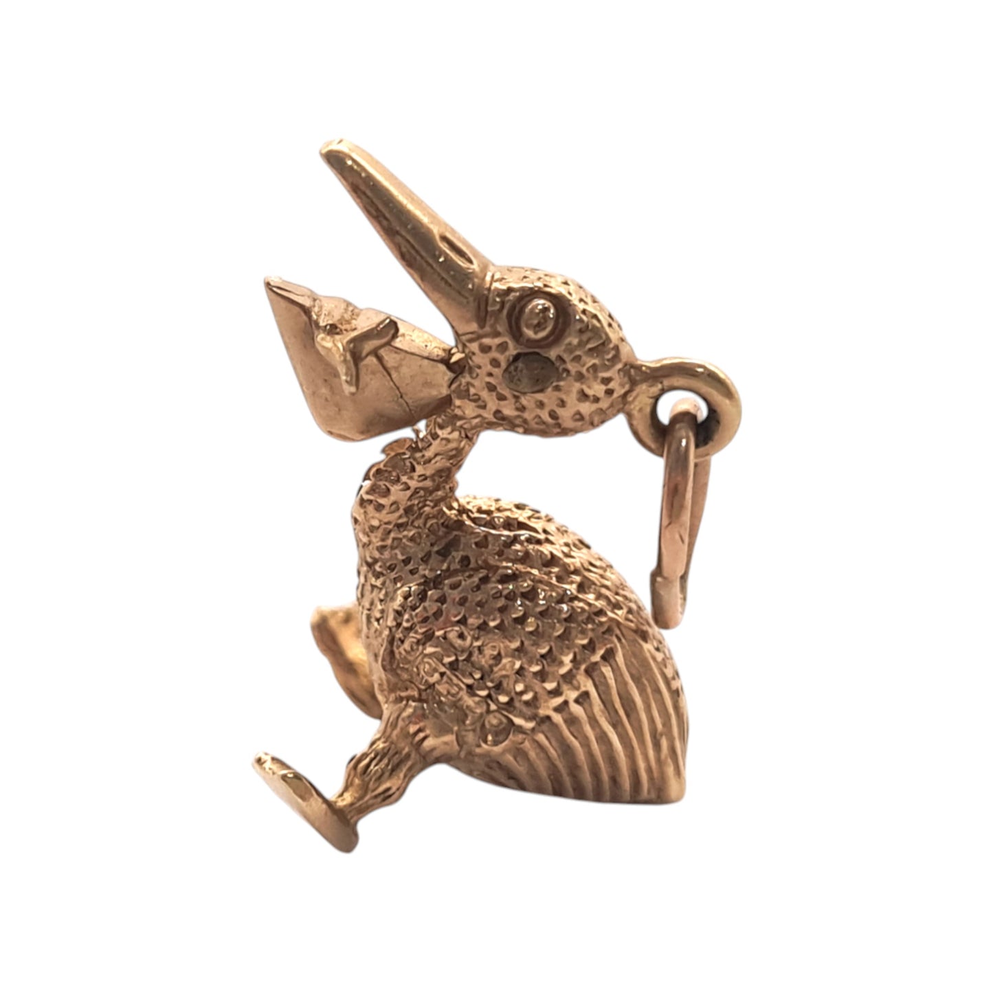 Unusual 9ct 375 Yellow Gold Pelican Articulated Charm 1965 L 1.6 cm 2.9 g.