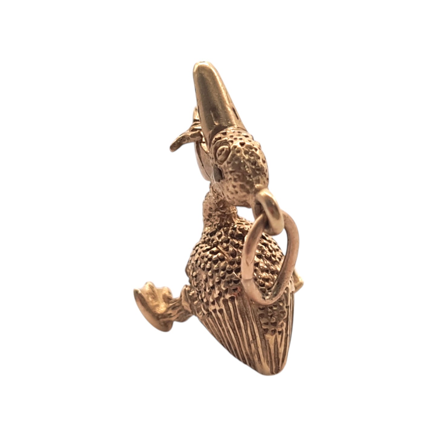 Unusual 9ct 375 Yellow Gold Pelican Articulated Charm 1965 L 1.6 cm 2.9 g.