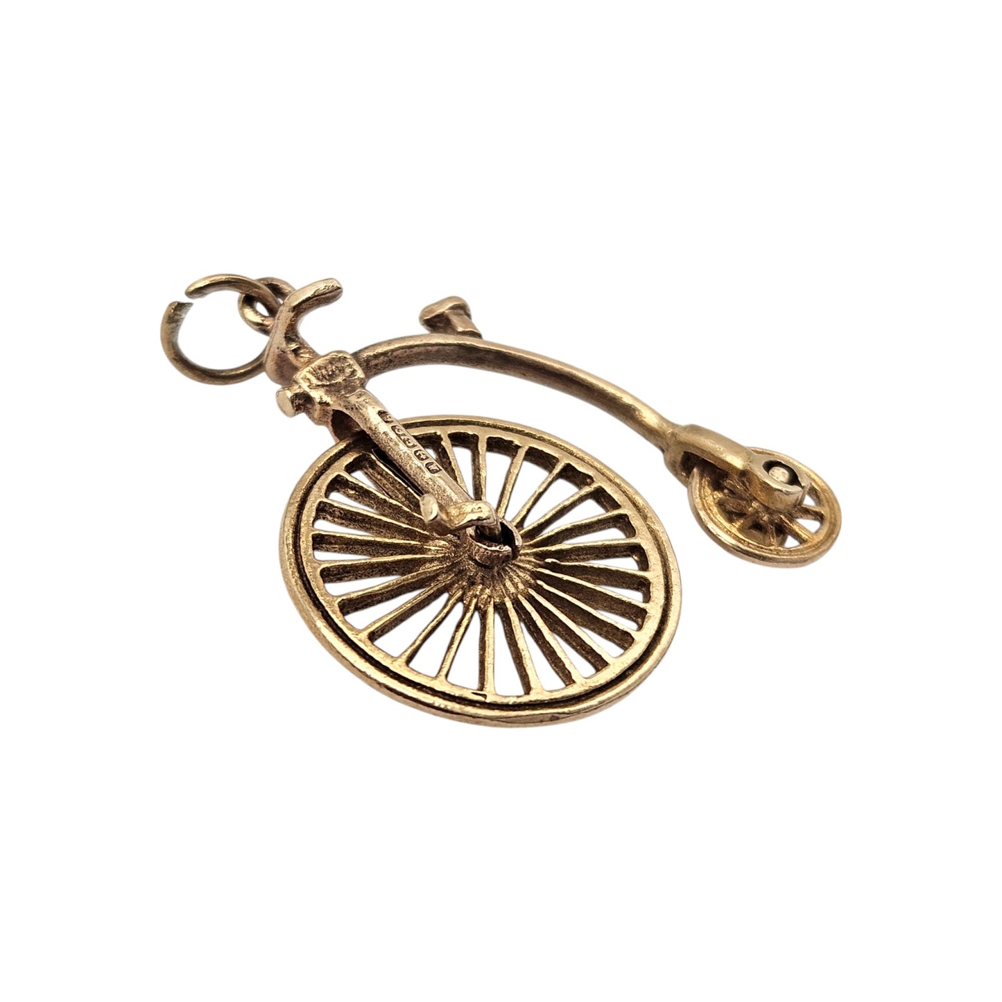 9ct 375 Yellow Gold Articulated Penny Farthing Charm 1971 L 2.0 cm 2.1 g.