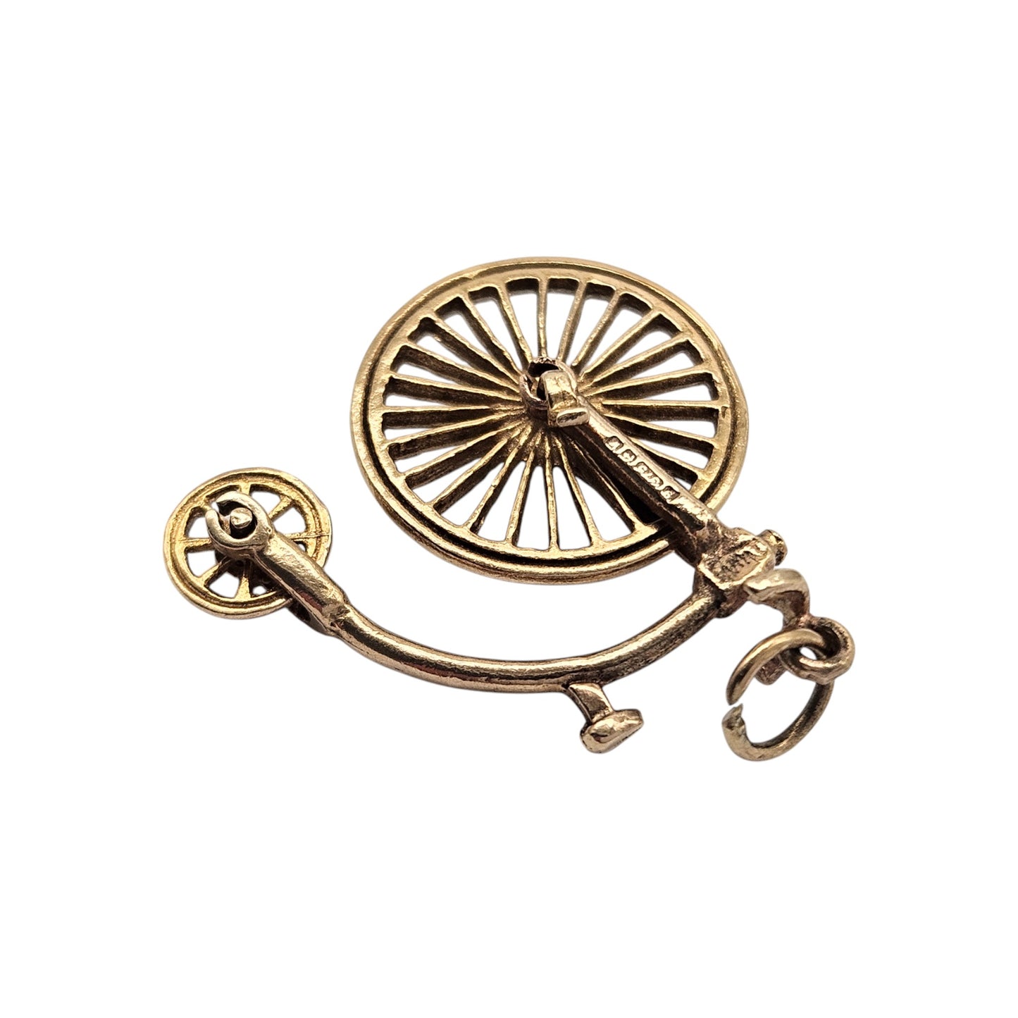 9ct 375 Yellow Gold Articulated Penny Farthing Charm 1971 L 2.0 cm 2.1 g.