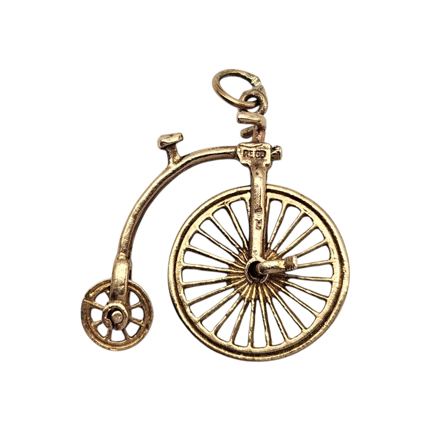 9ct 375 Yellow Gold Articulated Penny Farthing Charm 1971 L 2.0 cm 2.1 g.