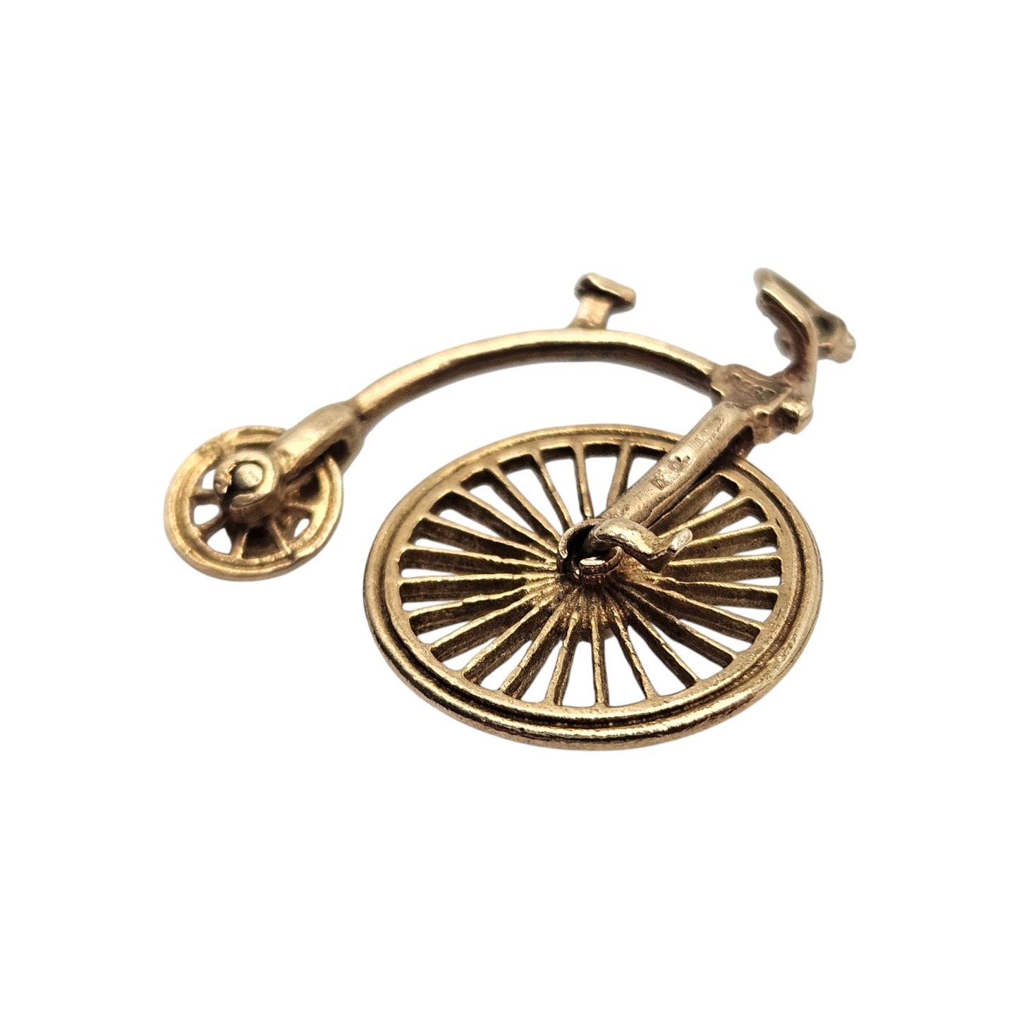 9ct 375 Yellow Gold Articulated Penny Farthing Charm 1971 L 2.0 cm 2.1 g.