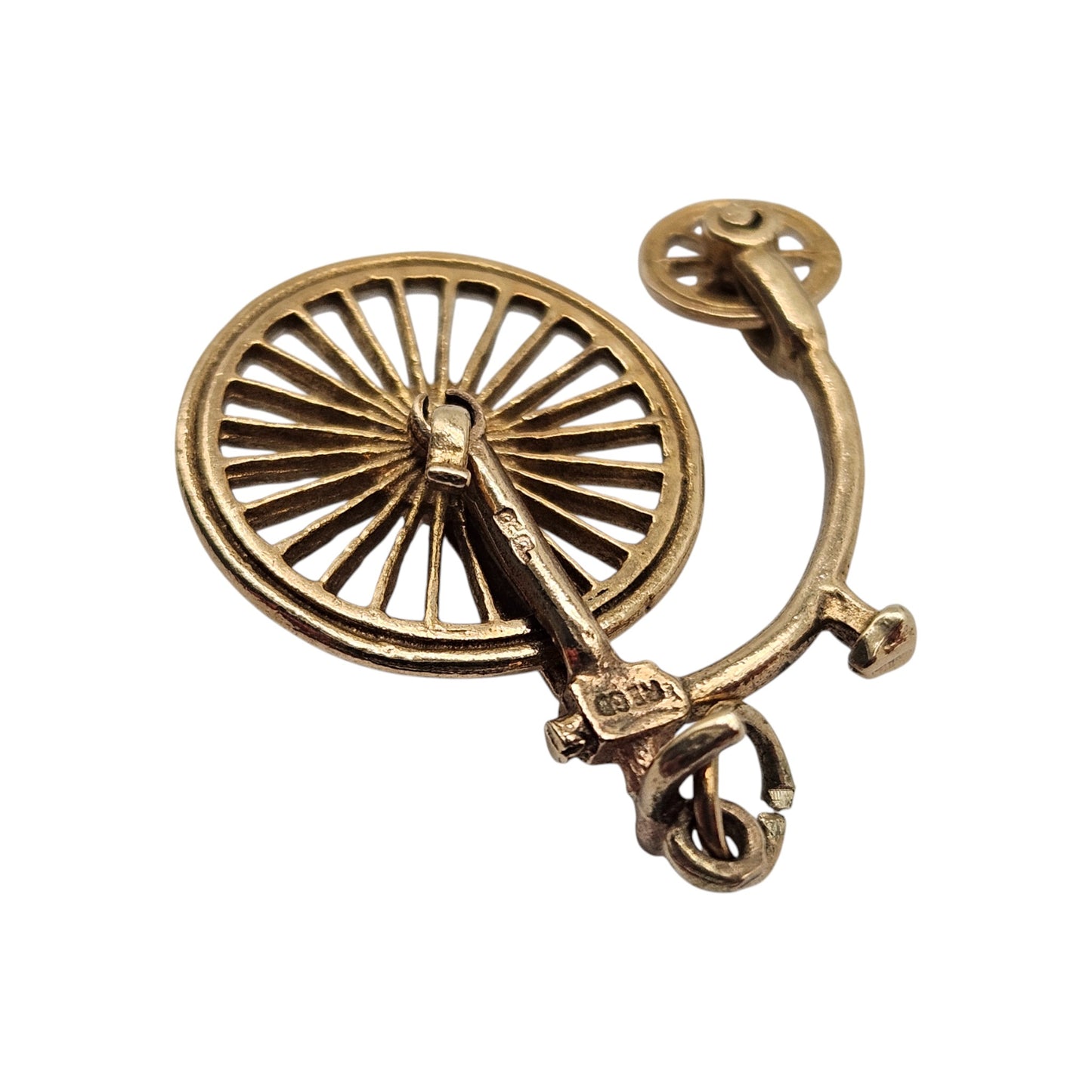 9ct 375 Yellow Gold Articulated Penny Farthing Charm 1971 L 2.0 cm 2.1 g.