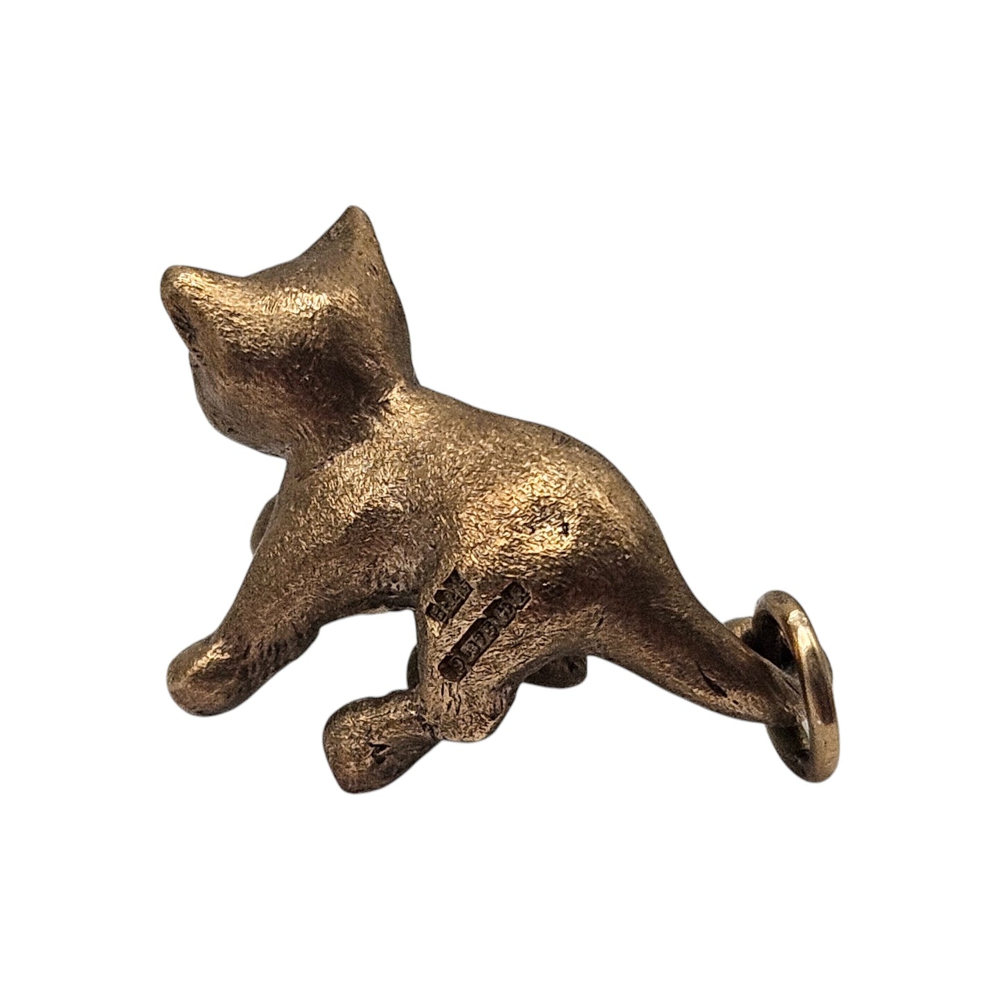 Heavy 9ct 375 Yellow Gold Playful Cat Charm 1966 L 2.1 cm 6.8 g.
