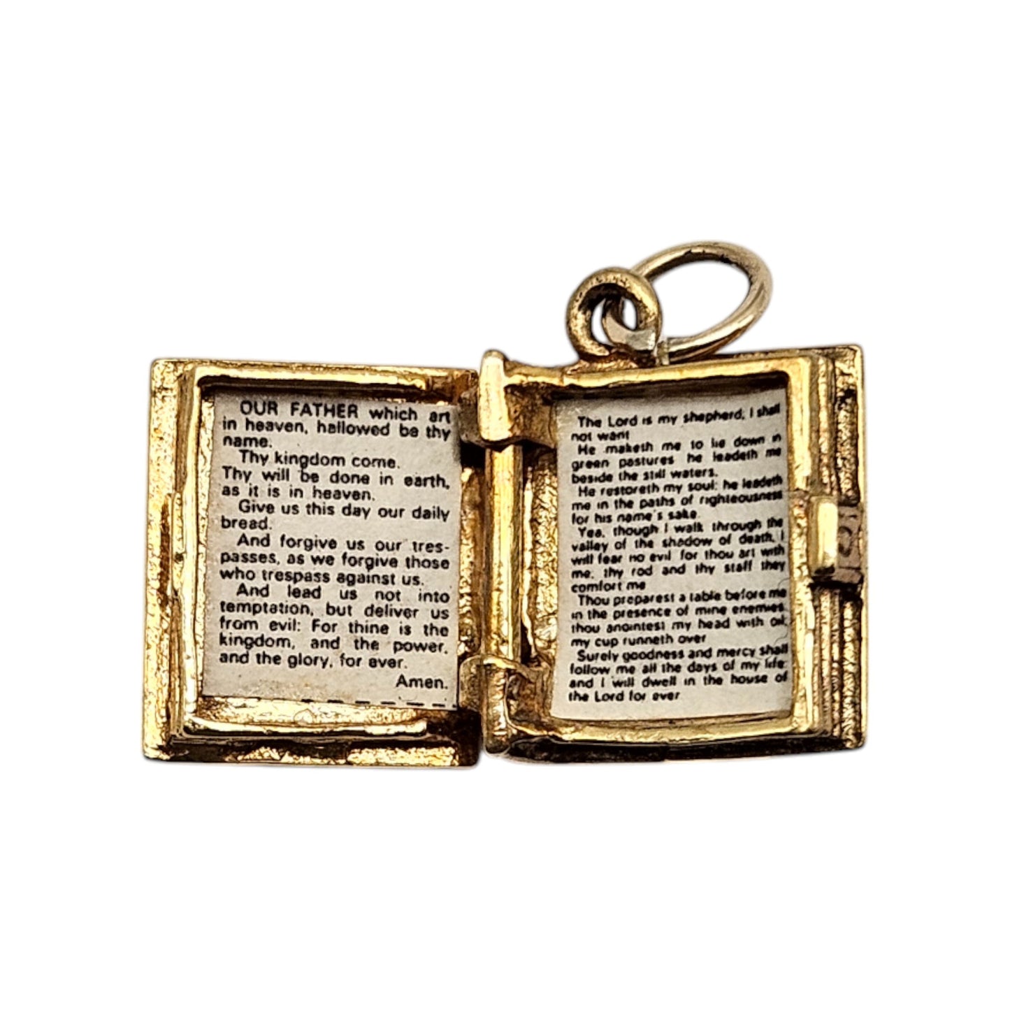 9ct 375 Yellow Gold Opening Prayer Book Charm 1970 L 1.1 cm 2.1 g.
