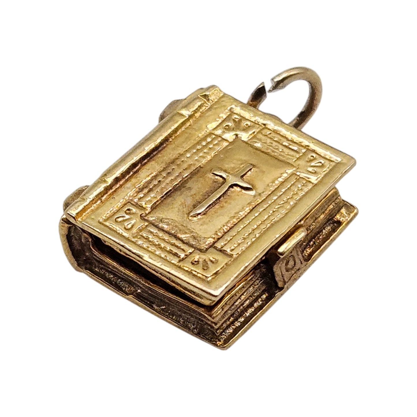 9ct 375 Yellow Gold Opening Prayer Book Charm 1970 L 1.1 cm 2.1 g.