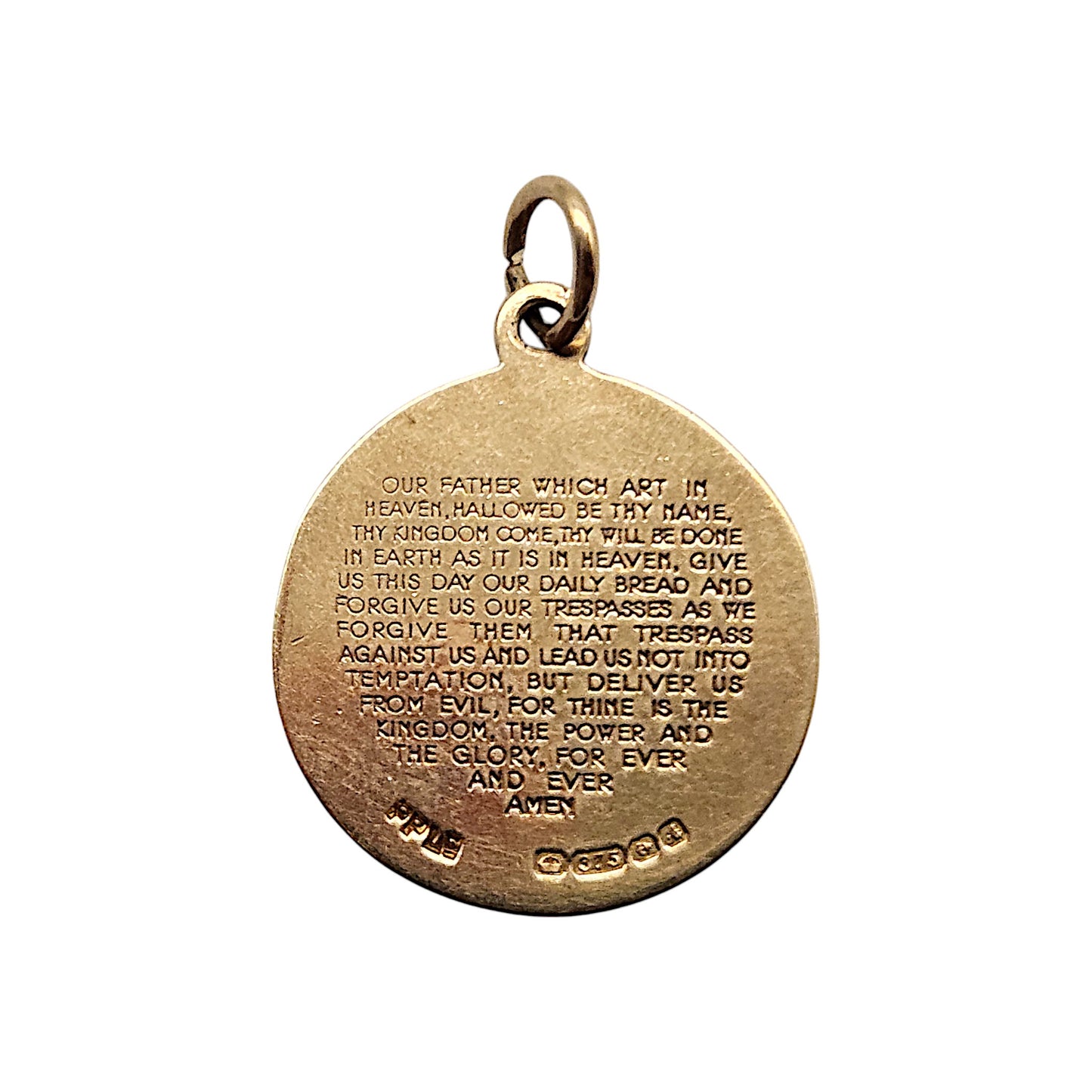 9ct 375 Yellow Gold Prayer Charm 1975 L 1.8 cm 2.7 g.