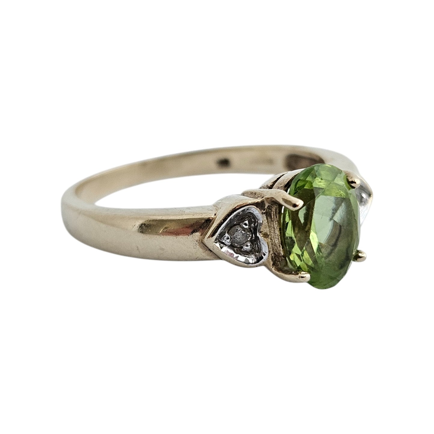 9ct 375 Yellow Gold Peridot & Diamond Ring Size O 1/2 3.3 g