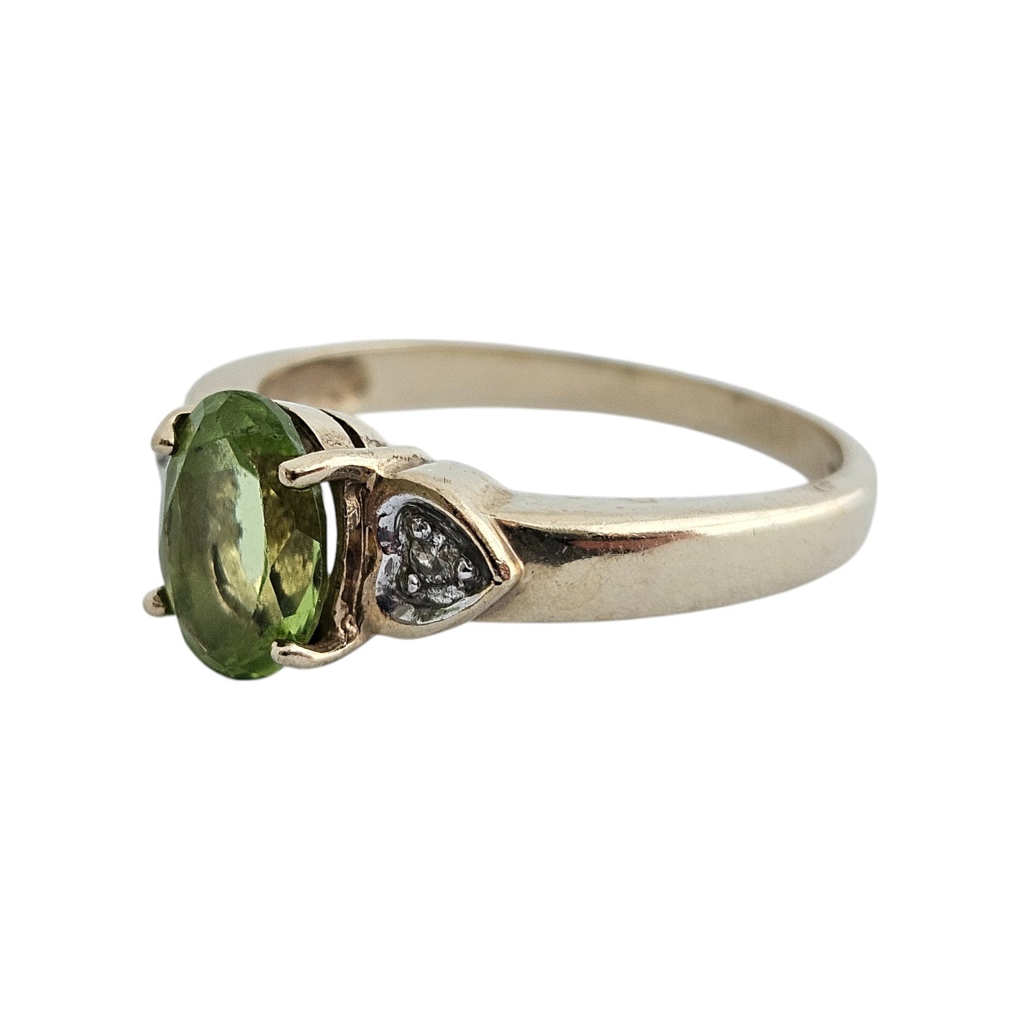9ct 375 Yellow Gold Peridot & Diamond Ring Size O 1/2 3.3 g