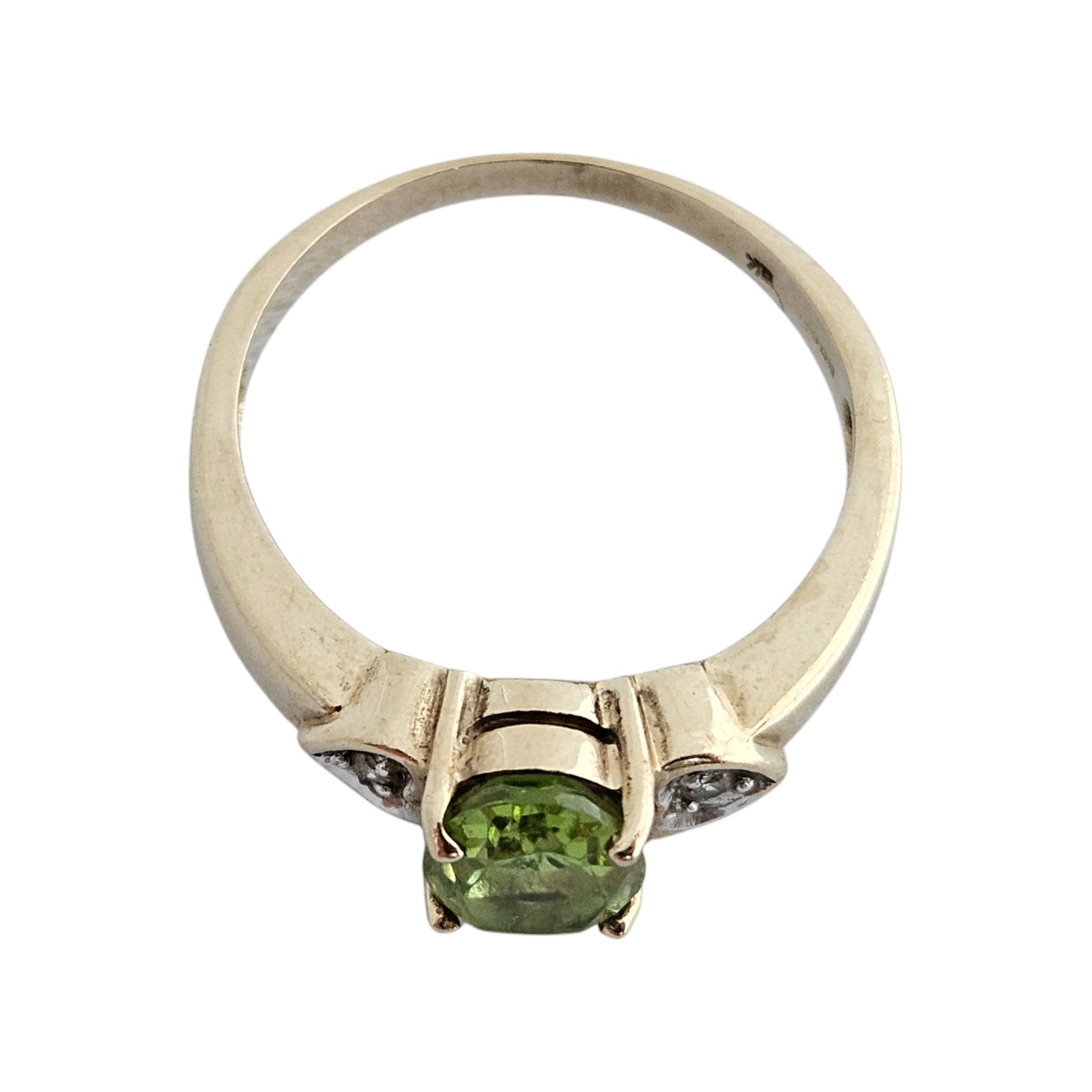 9ct 375 Yellow Gold Peridot & Diamond Ring Size O 1/2 3.3 g