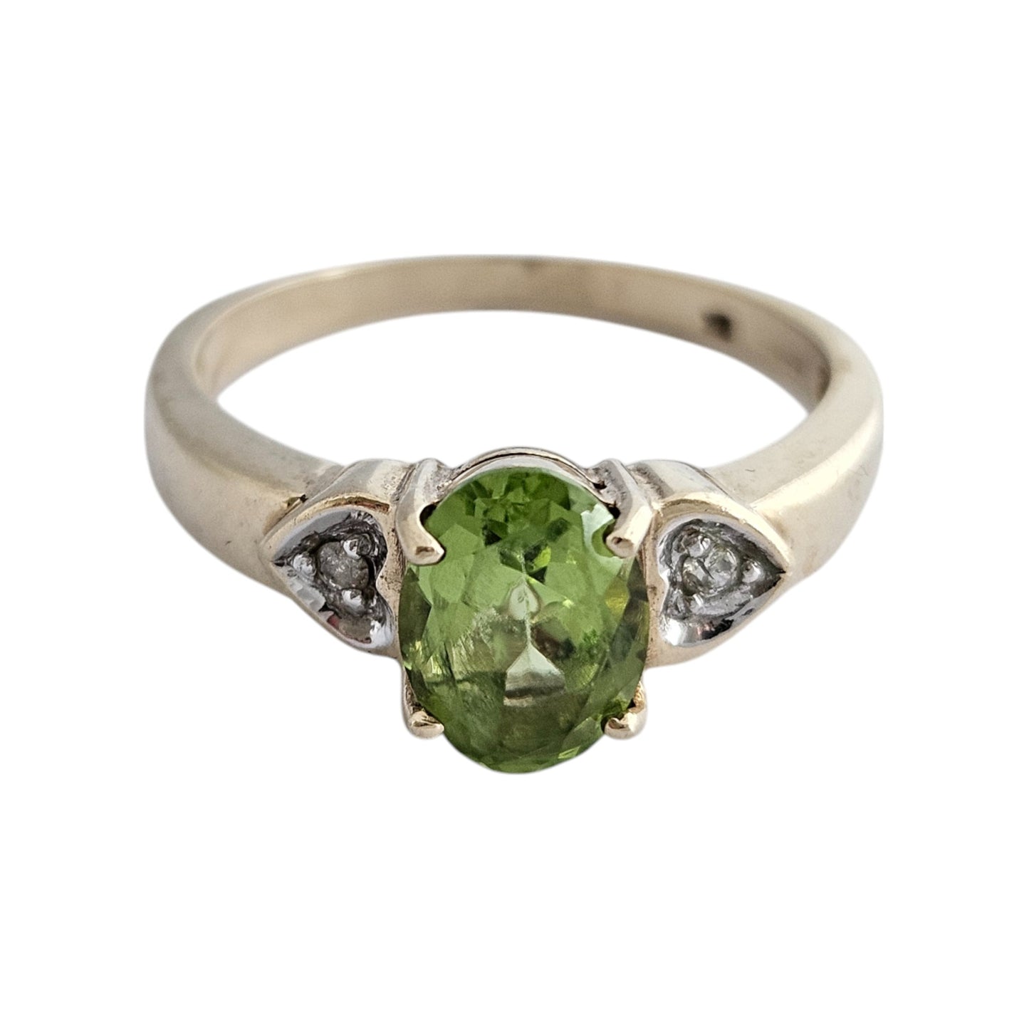 9ct 375 Yellow Gold Peridot & Diamond Ring Size O 1/2 3.3 g
