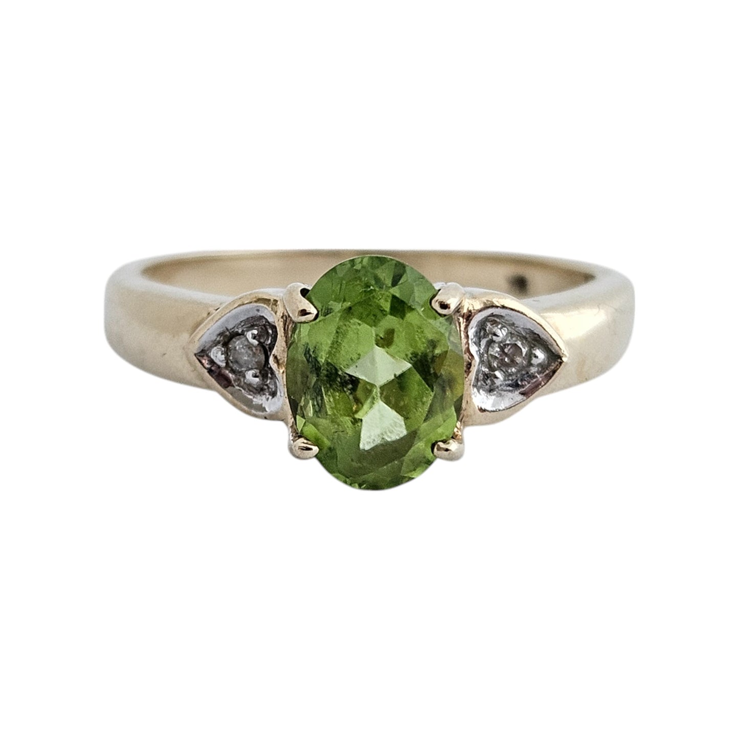 9ct 375 Yellow Gold Peridot & Diamond Ring Size O 1/2 3.3 g