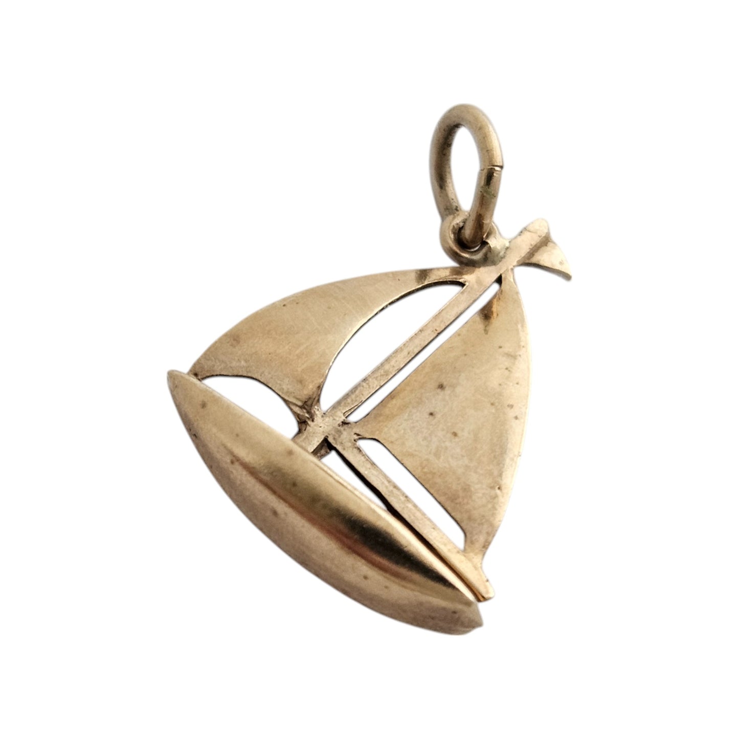 9ct 375 Yellow Gold Sailing Boat Charm 1973 L 1.6 cm 0.6 g.