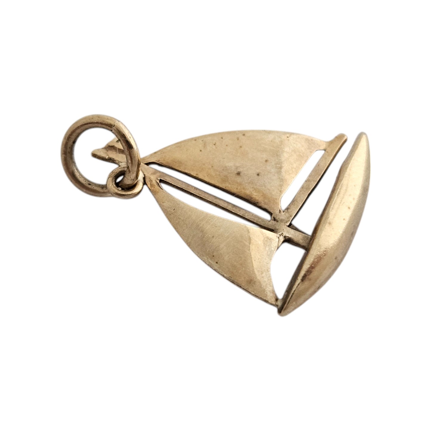 9ct 375 Yellow Gold Sailing Boat Charm 1973 L 1.6 cm 0.6 g.