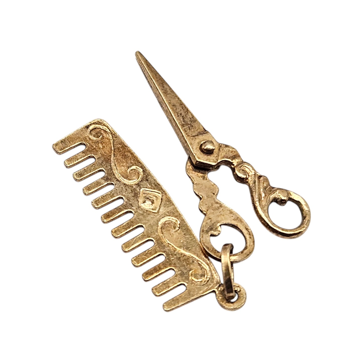 9ct Yellow Gold Scissors & Comb Charm L 2.4 cm 1.5 g.
