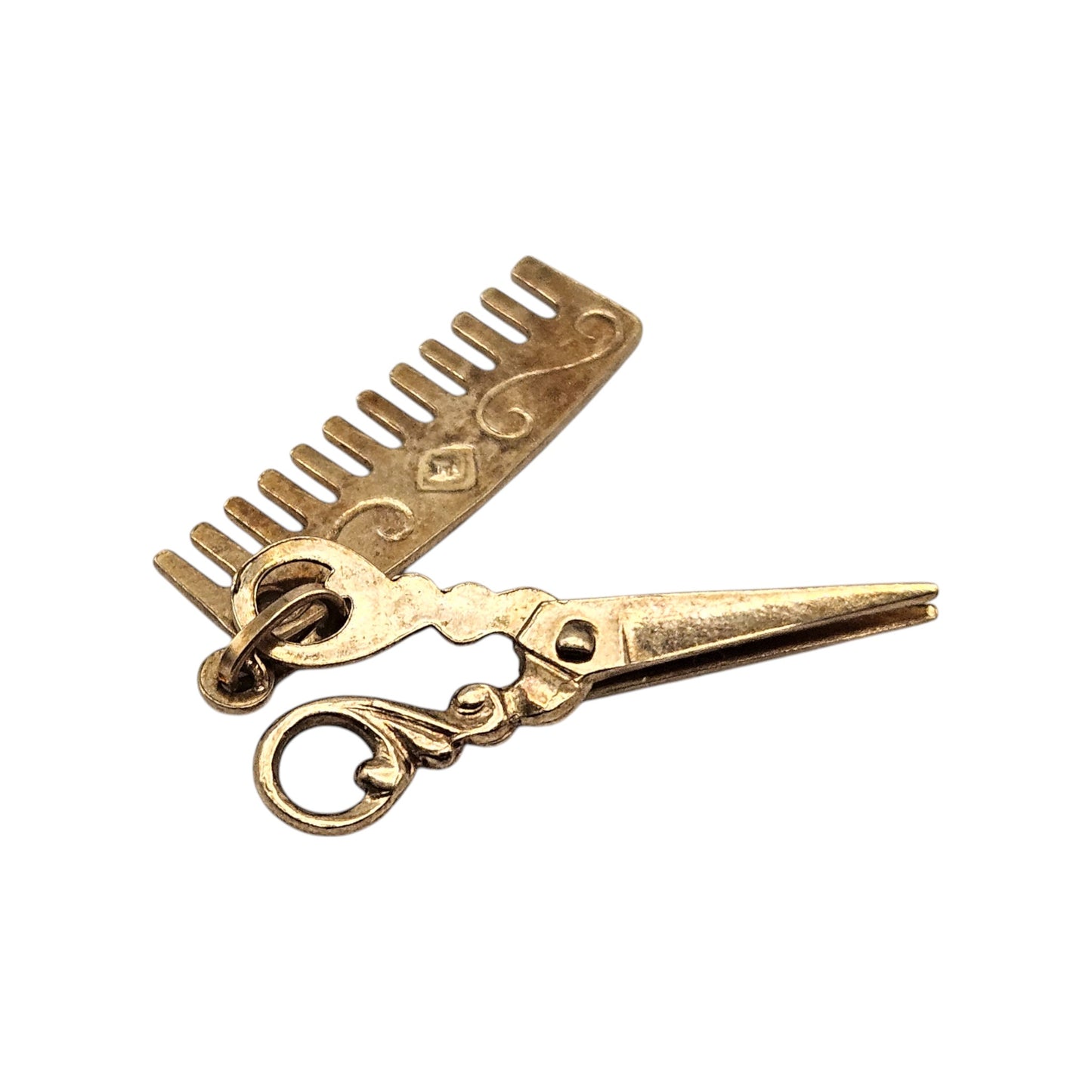 9ct Yellow Gold Scissors & Comb Charm L 2.4 cm 1.5 g.