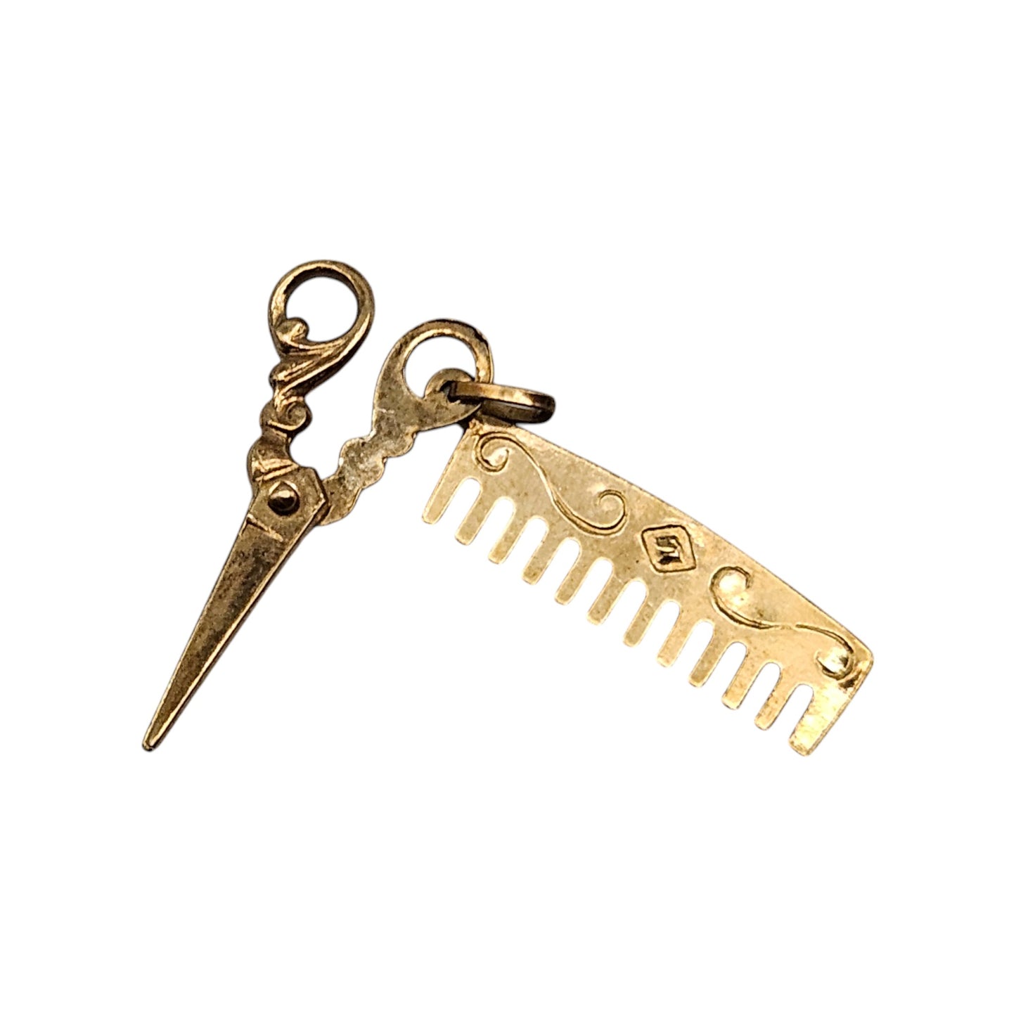 9ct Yellow Gold Scissors & Comb Charm L 2.4 cm 1.5 g.