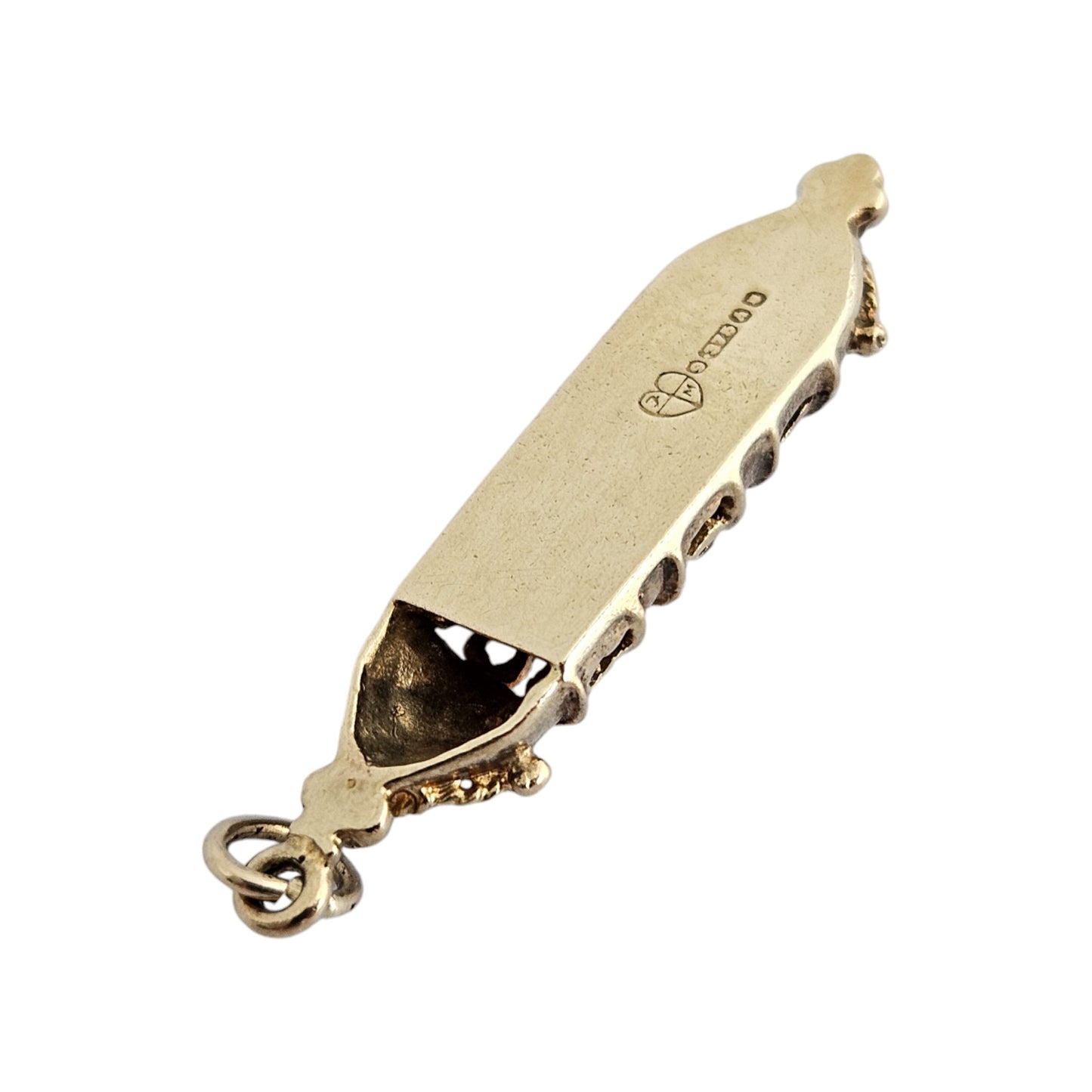 9ct 375 Yellow Gold Scroll Holder Charm 1963 L 2.8 cm 2.2 g