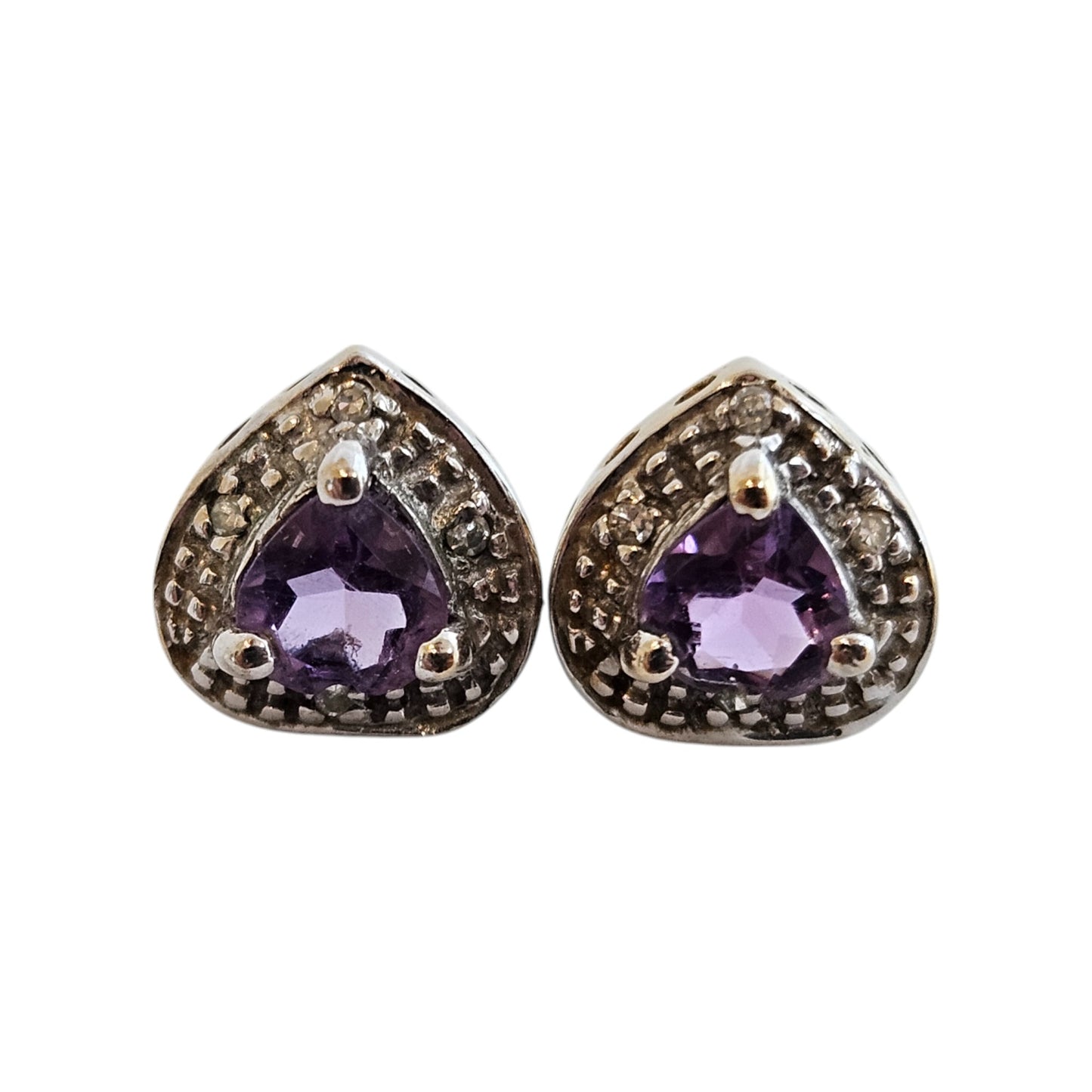 Suite of 9ct Yellow Gold Pendant & Earrings with Amethysts and Diamonds
