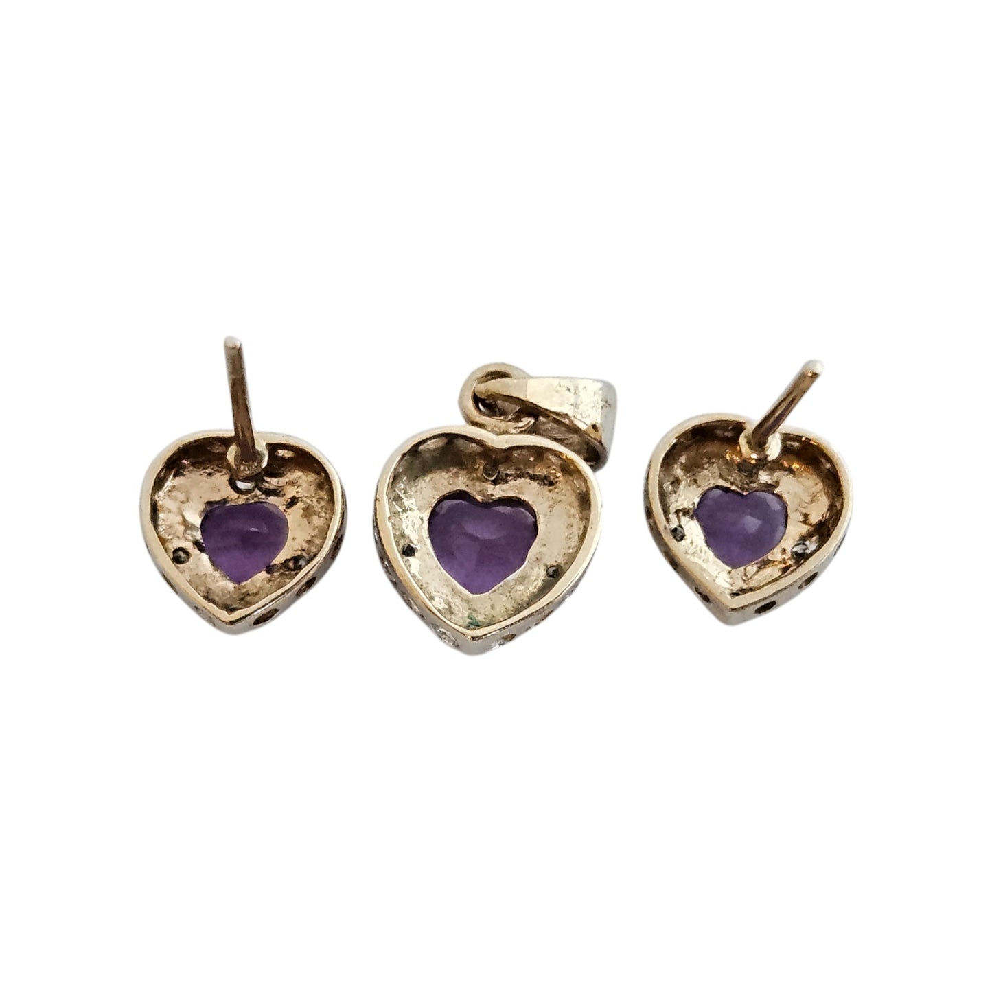 Suite of 9ct Yellow Gold Pendant & Earrings with Amethysts and Diamonds