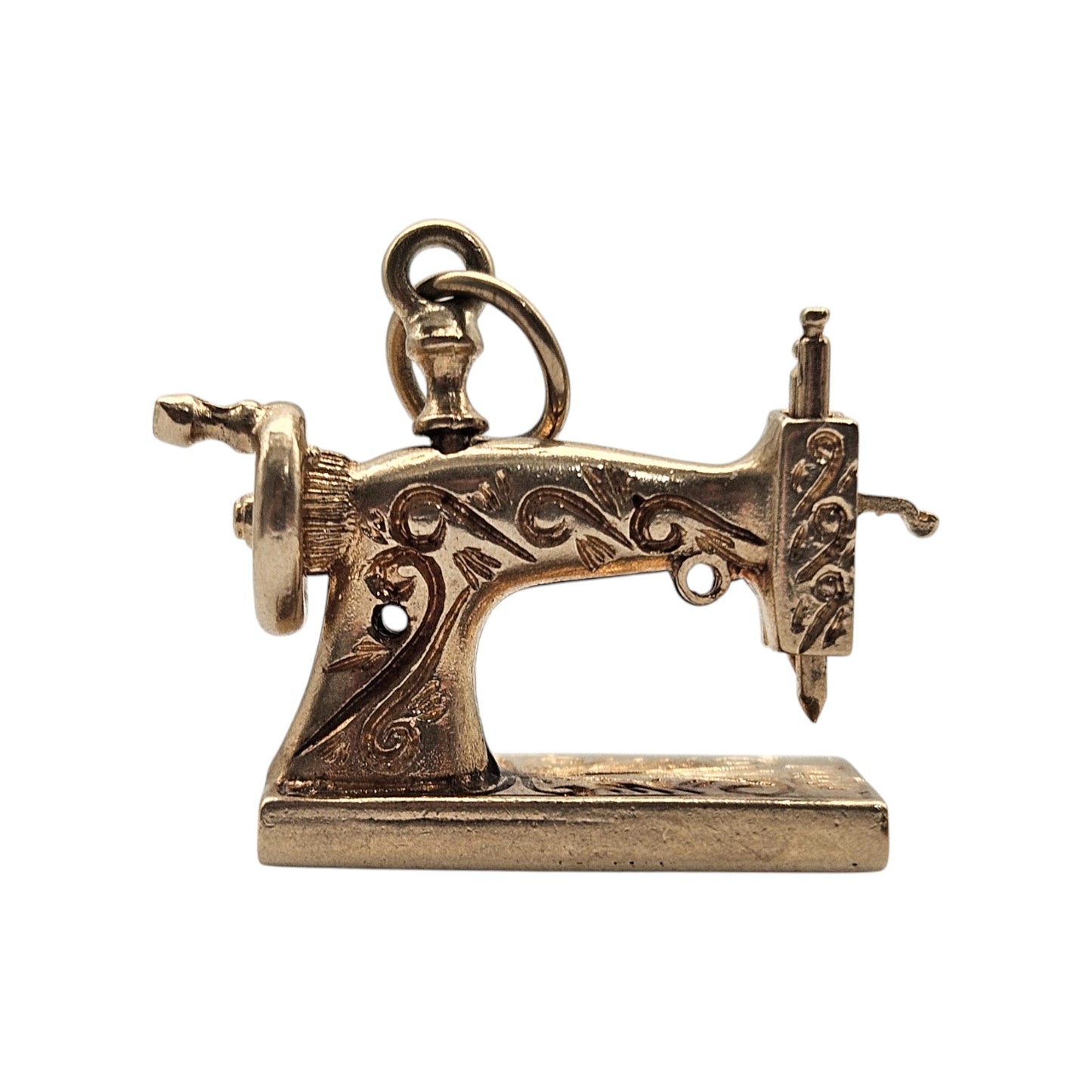9ct 375 Yellow Gold Articulated Sewing Machine Charm 1971 5.5 g