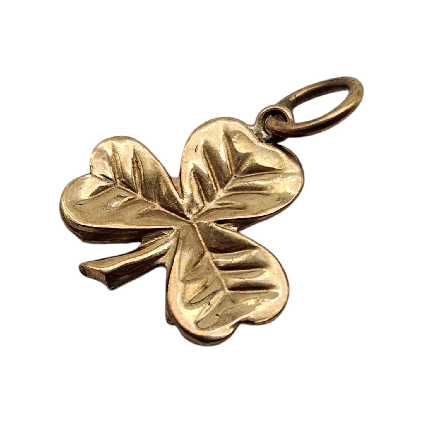 9ct 375 Yellow Gold Shamrock Charm 1972 L 1.2 cm 0.7 g.