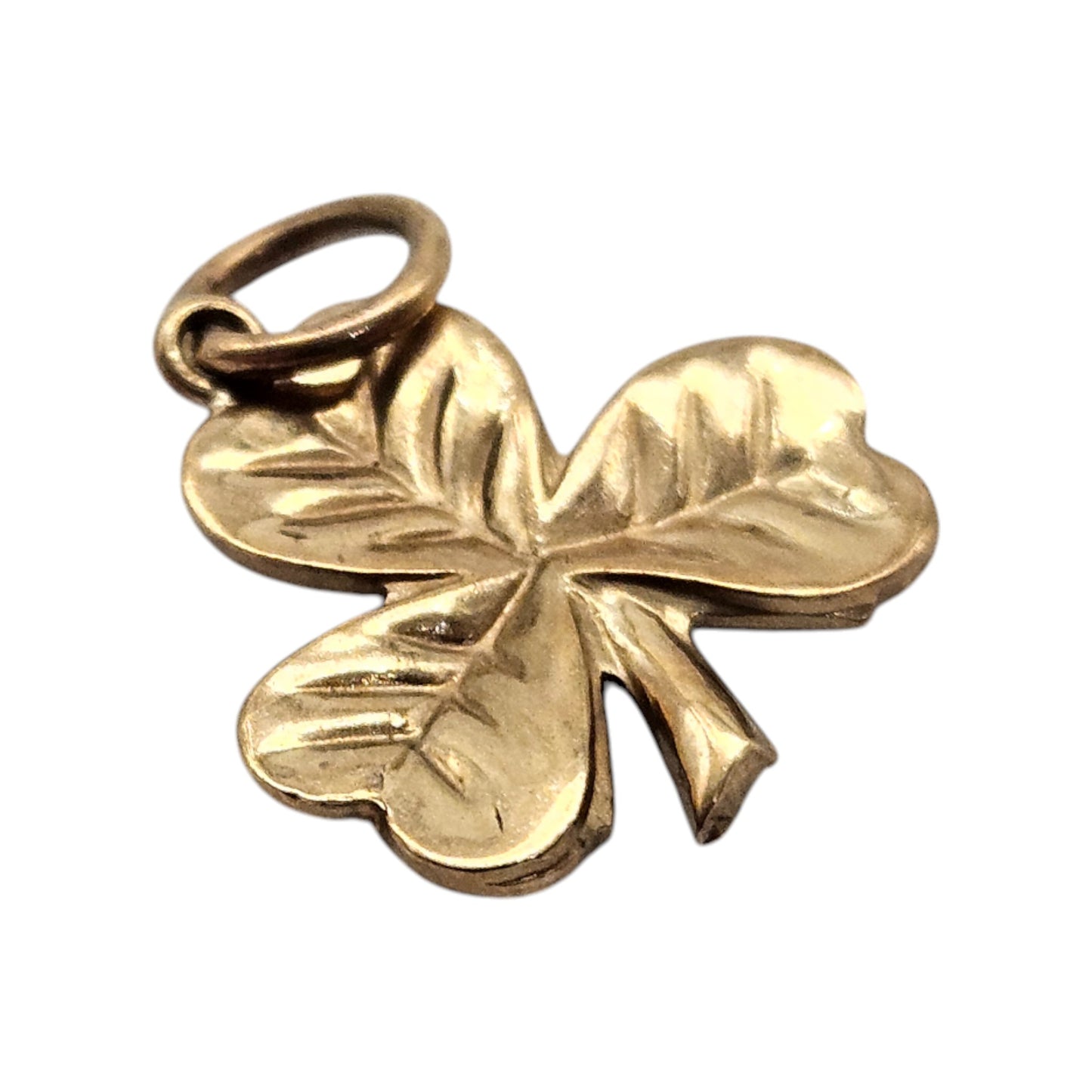 9ct 375 Yellow Gold Shamrock Charm 1972 L 1.2 cm 0.7 g.