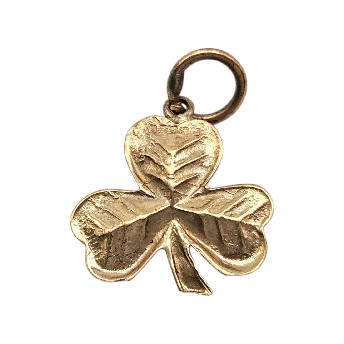 9ct 375 Yellow Gold Shamrock Charm 1972 L 1.2 cm 0.7 g.