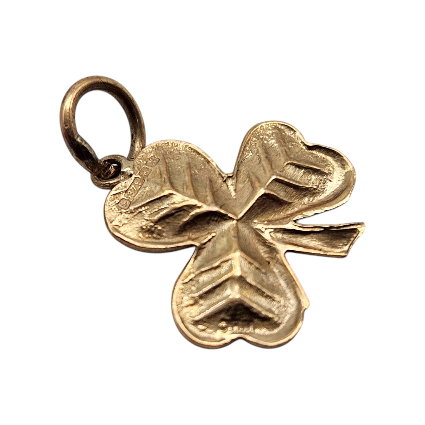 9ct 375 Yellow Gold Shamrock Charm 1972 L 1.2 cm 0.7 g.