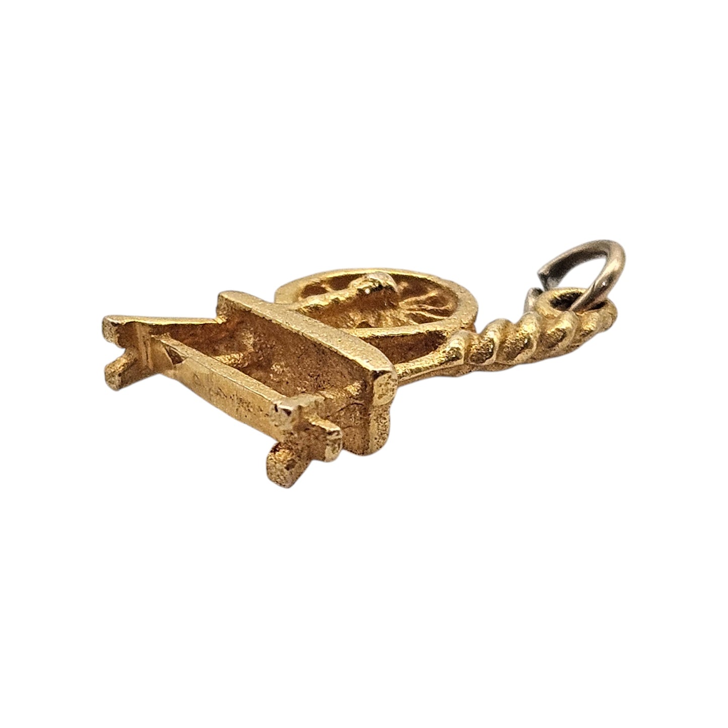 9ct 375 Yellow Gold Spinning Wheel Charm 1957 L 1.5 cm 1.7 g.