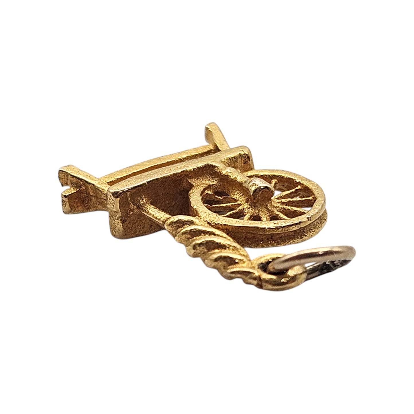 9ct 375 Yellow Gold Spinning Wheel Charm 1957 L 1.5 cm 1.7 g.